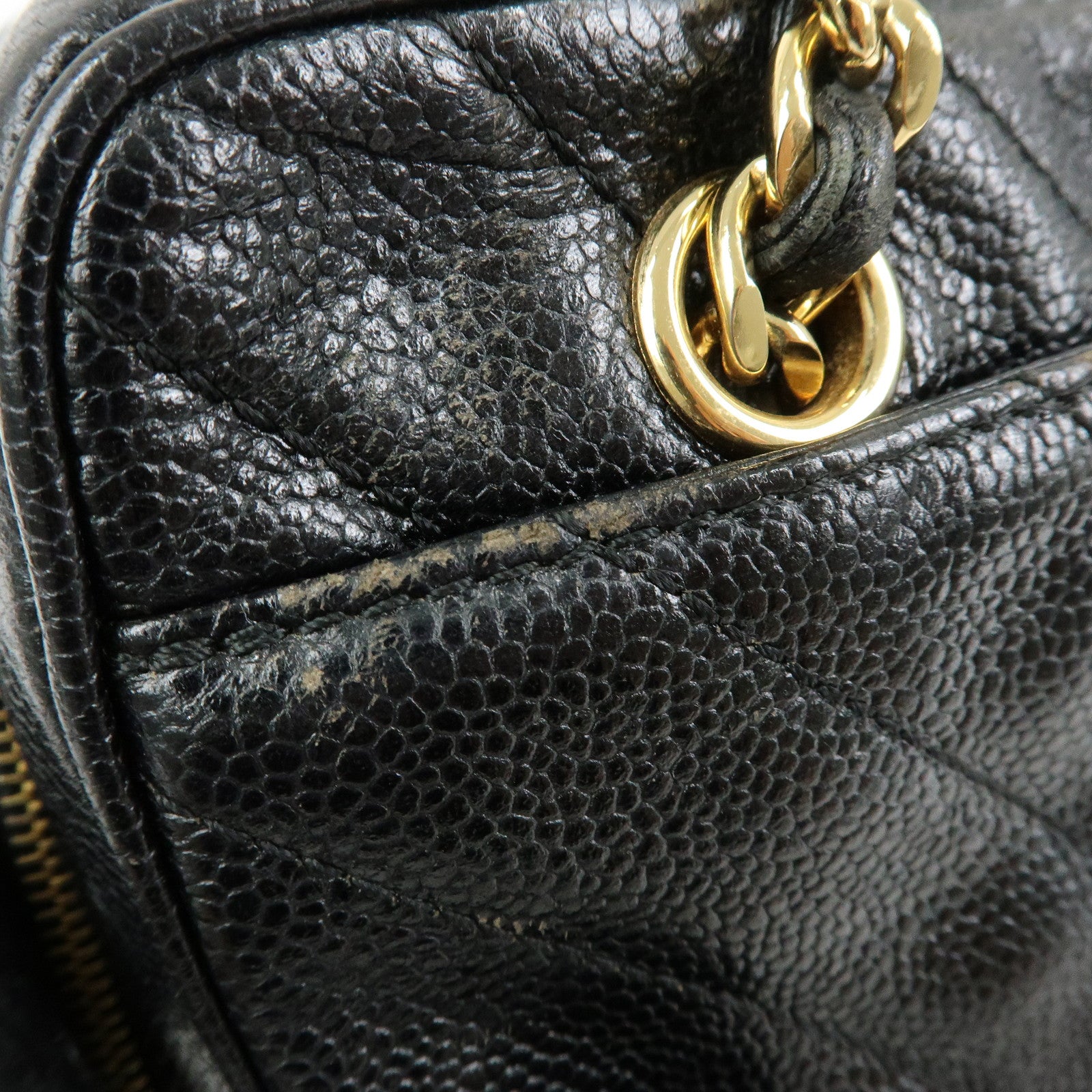 CHANEL Chevron COCO Mark Caviarskin Chain Shoulder Bag  Black