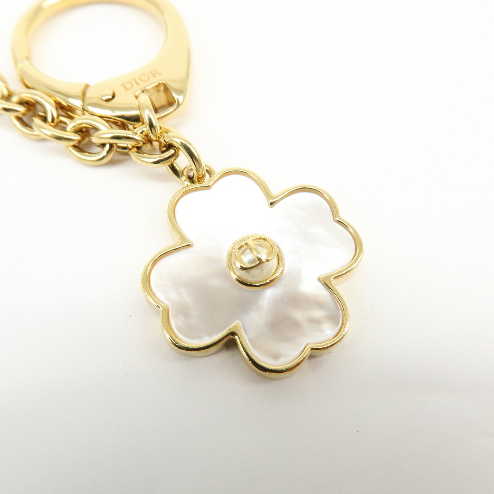 Christian Dior Metal Mother of Pearl Bag Charm Key Holder Clover Star