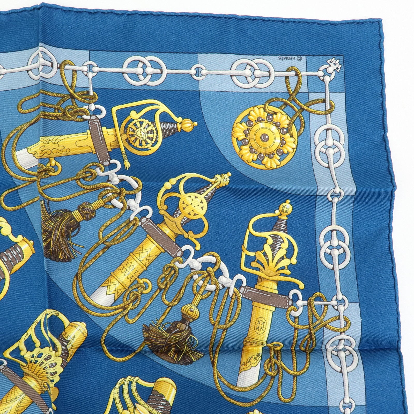 HERMES Carre 42 Lot of 2 Silk 100% Scarf  CRURIES/Cliqueti Blue