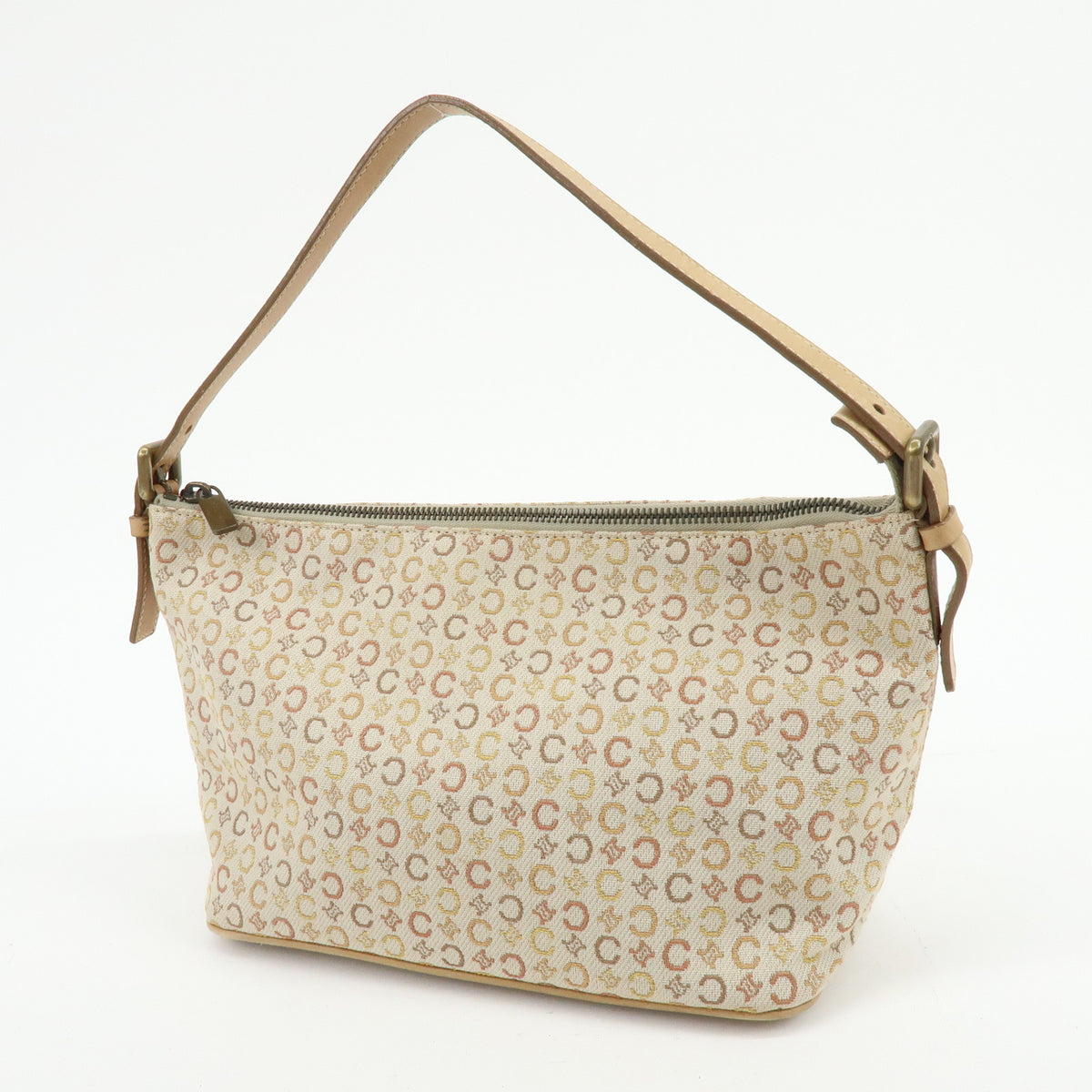 CELINE C Macadam Canvas Leather Shoulder Bag Hand Bag Beige