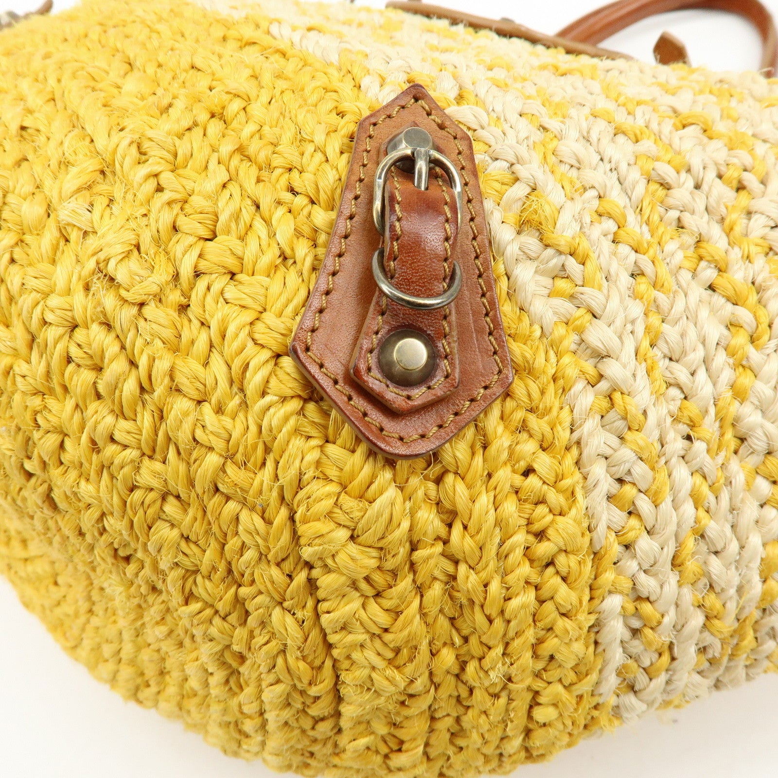 BALENCIAGA Raffia Leather Panier Tote Bag Yellow Natural 286370