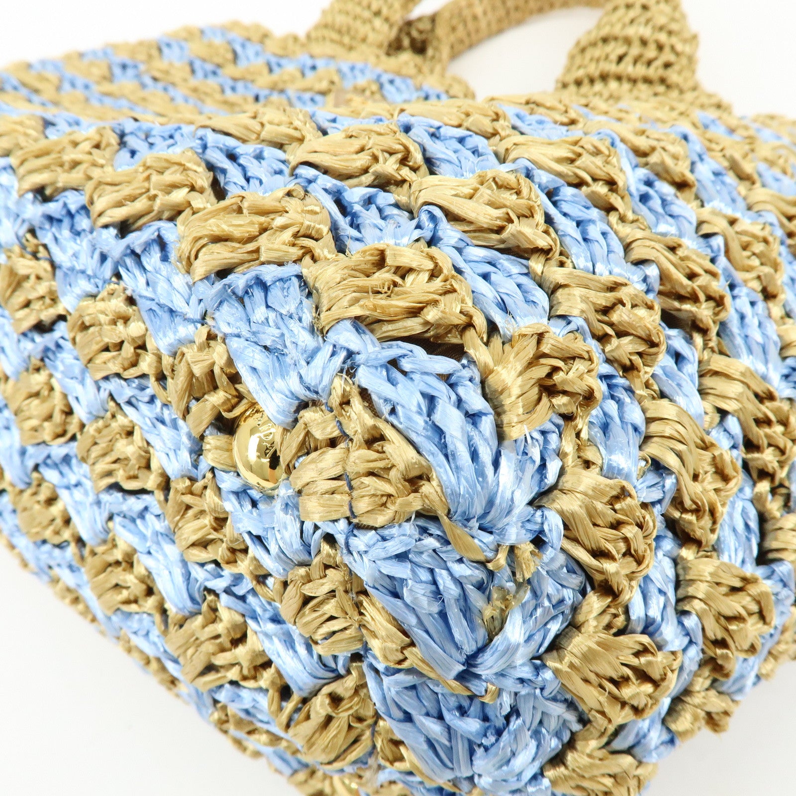 PRADA Traingle Logo Canapa Raffia Tote Bag Hand Bag Natural Blue