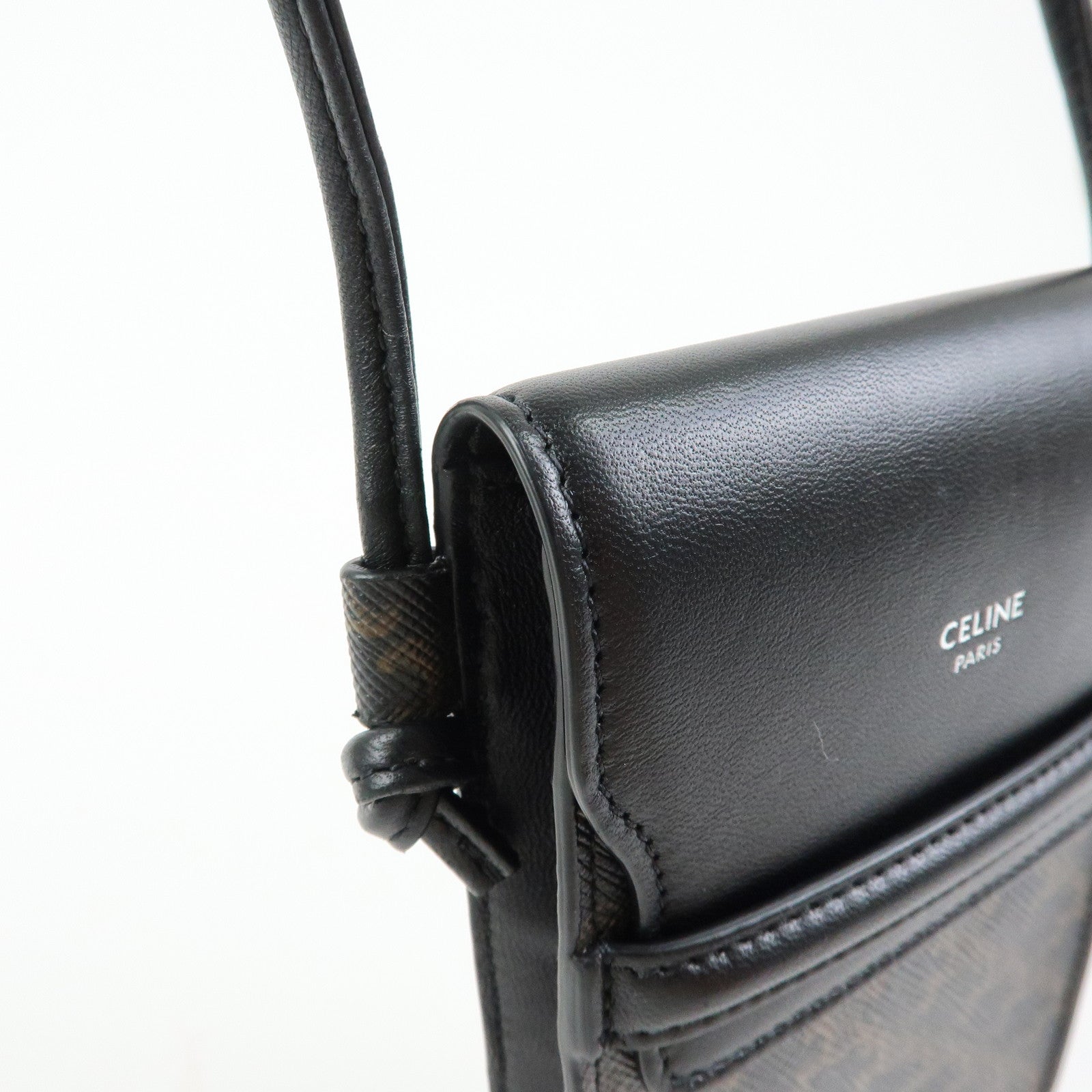 CELINE Triomphe PVC Leahter Mobile Pouch Phone Case Black Brown