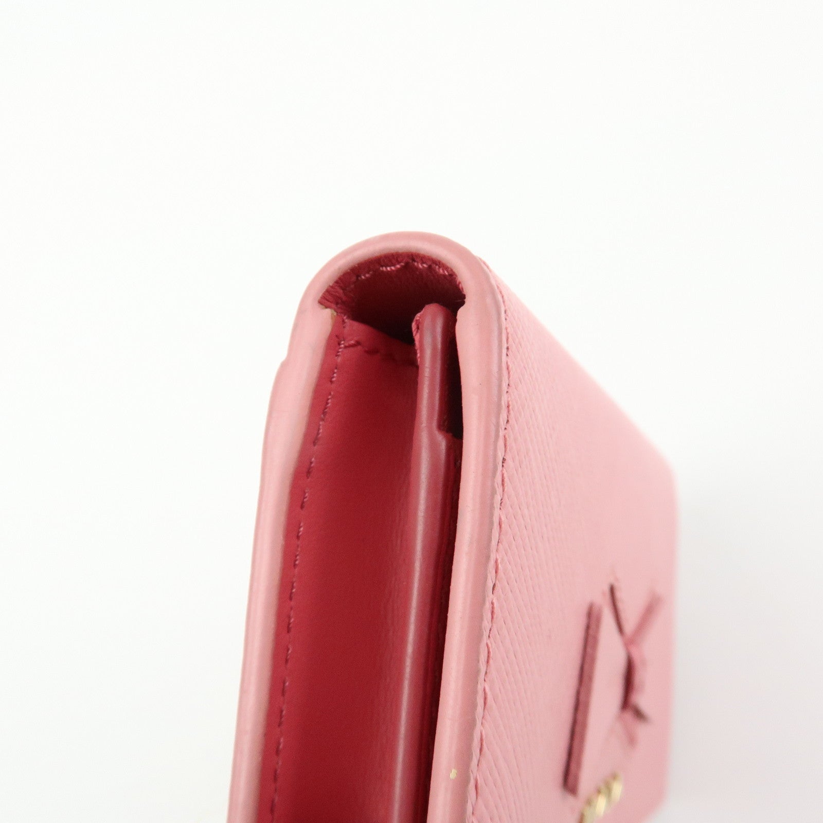 PRADA Ribbon Motif Saffiano Leather Card Case Card Holder Pink