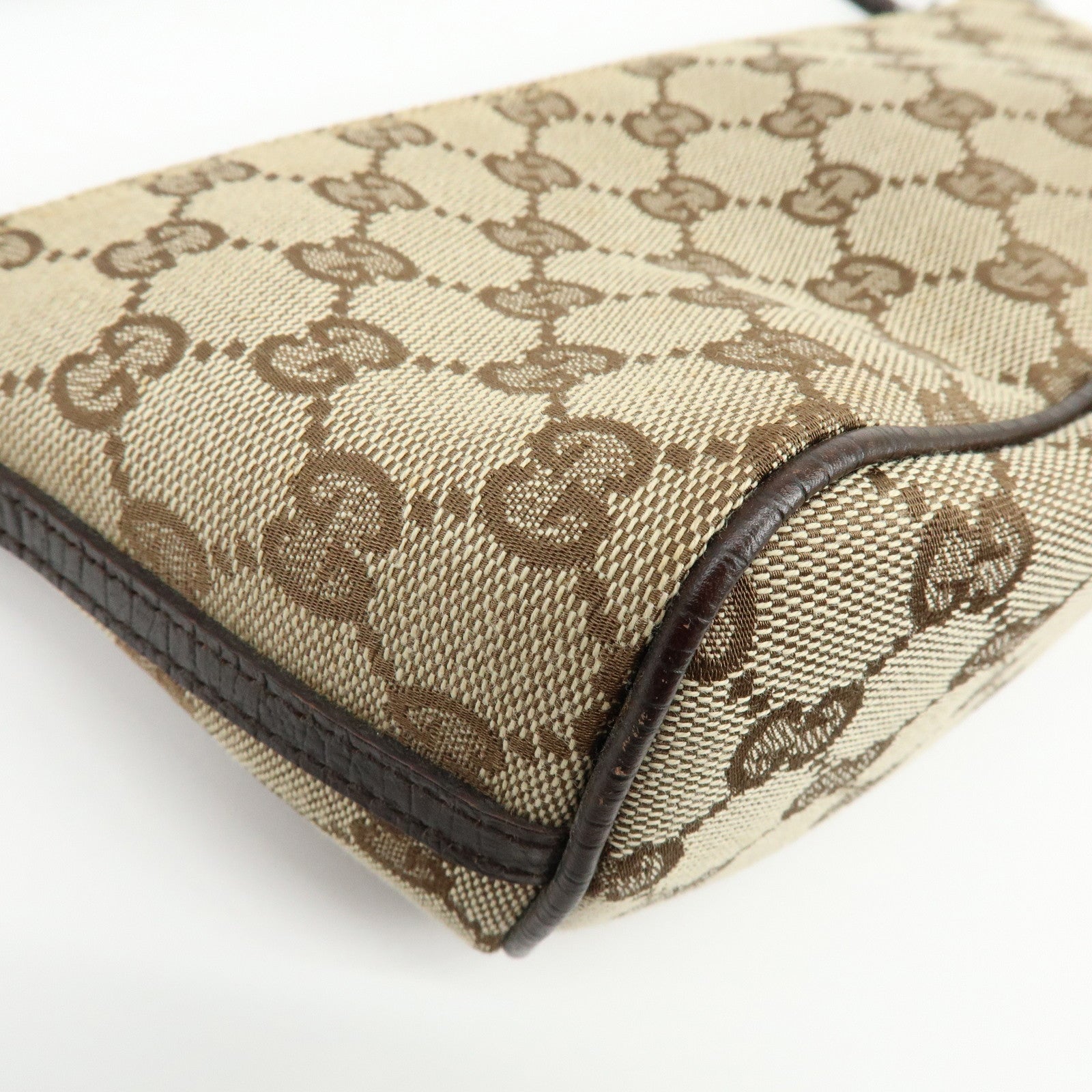 GUCCI Boat Bag GG Canvas Hand Bag Accessory Pouch Beige Brown 07198