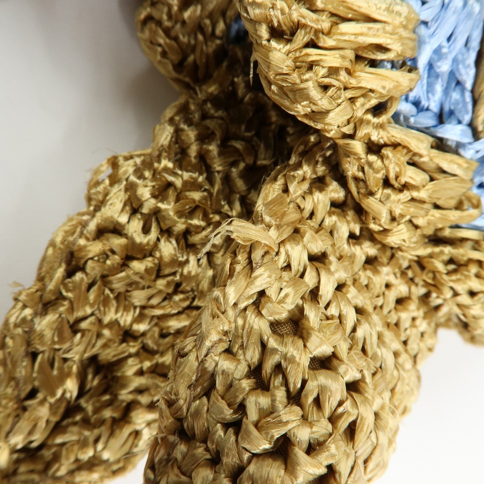 PRADA Triangle Logo Canapa Raffia Tote Bag Hand Bag Beige Blue