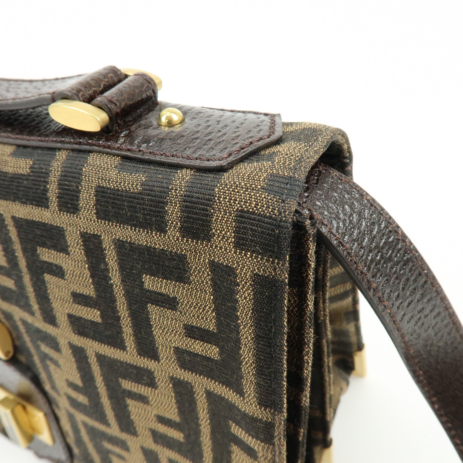 FENDI Zucca Canvas Leather Shoulder Bag Crossbody Bag Brown 8BT169