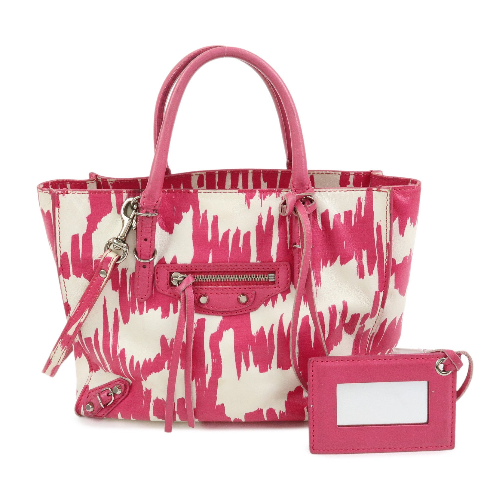BALENCIAGA Leather Mini Paper 2Way Bag Tote Bag Hand Bag Pink 338585