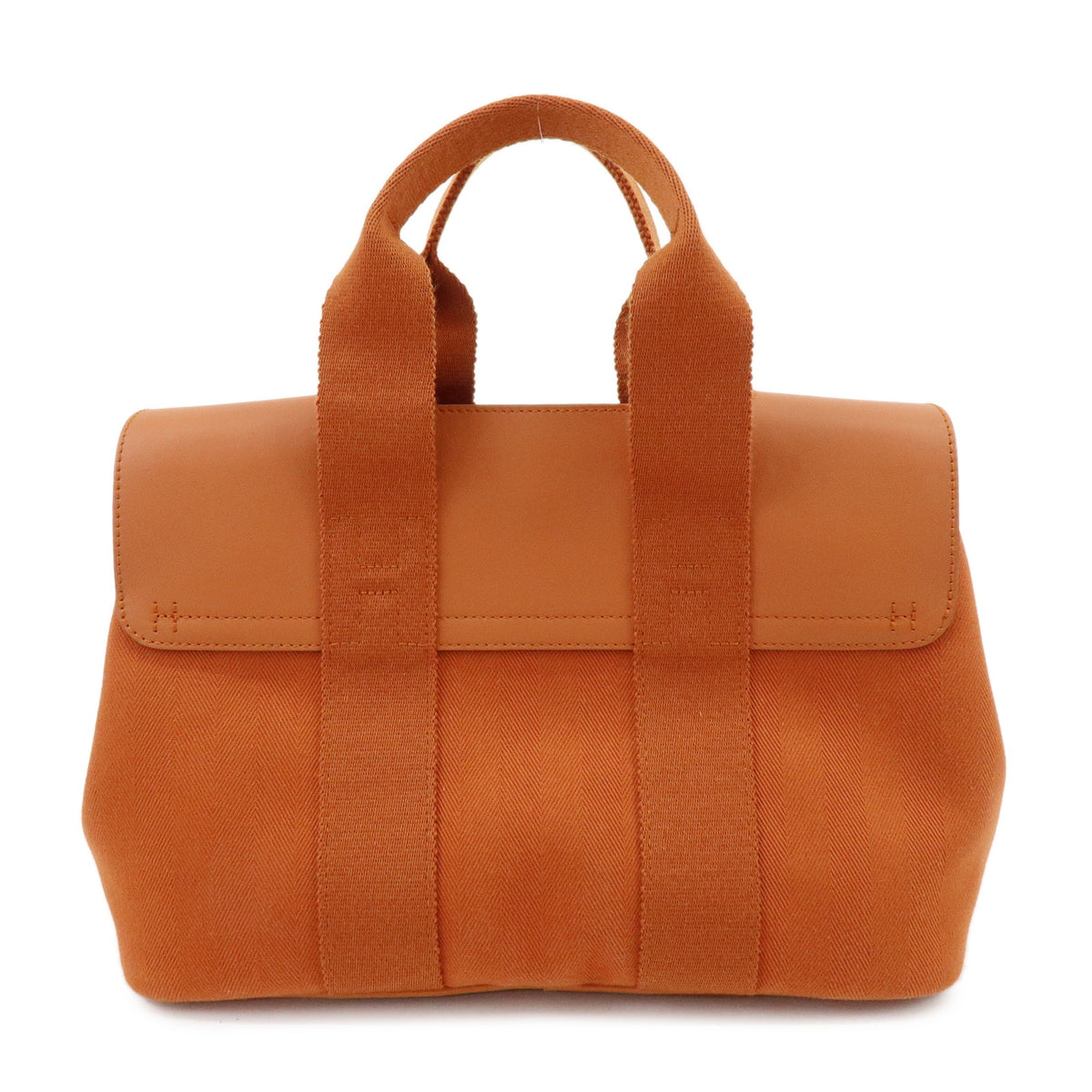HERMES Valparaiso PM Toile Shevron Leather Tote Bag Hand Bag Potiron