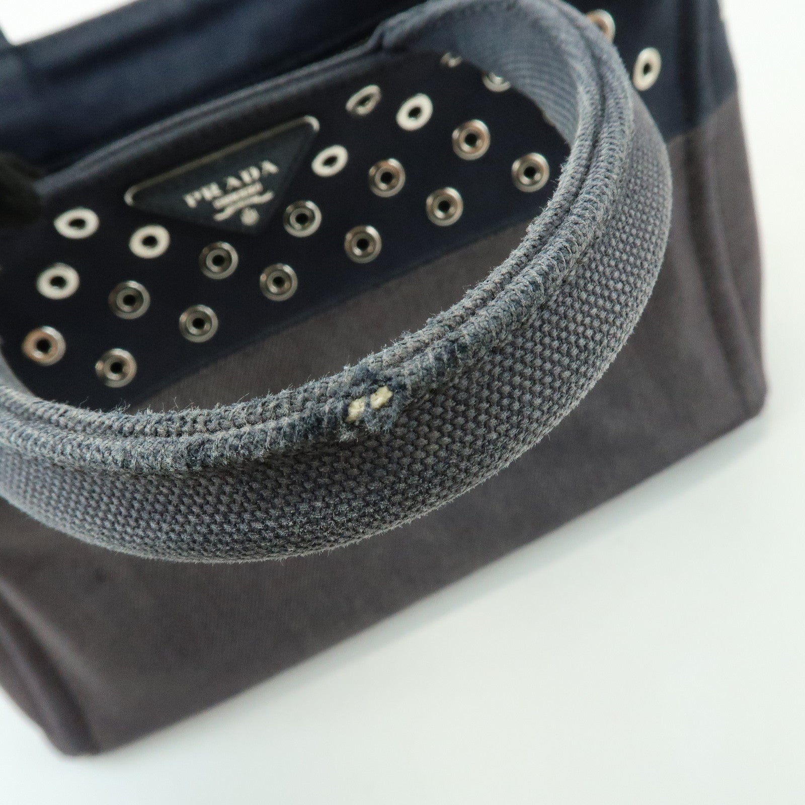 PRADA Canapa Mini Triangle Logo Denim Canvas 2Way Bag Navy 1BG439