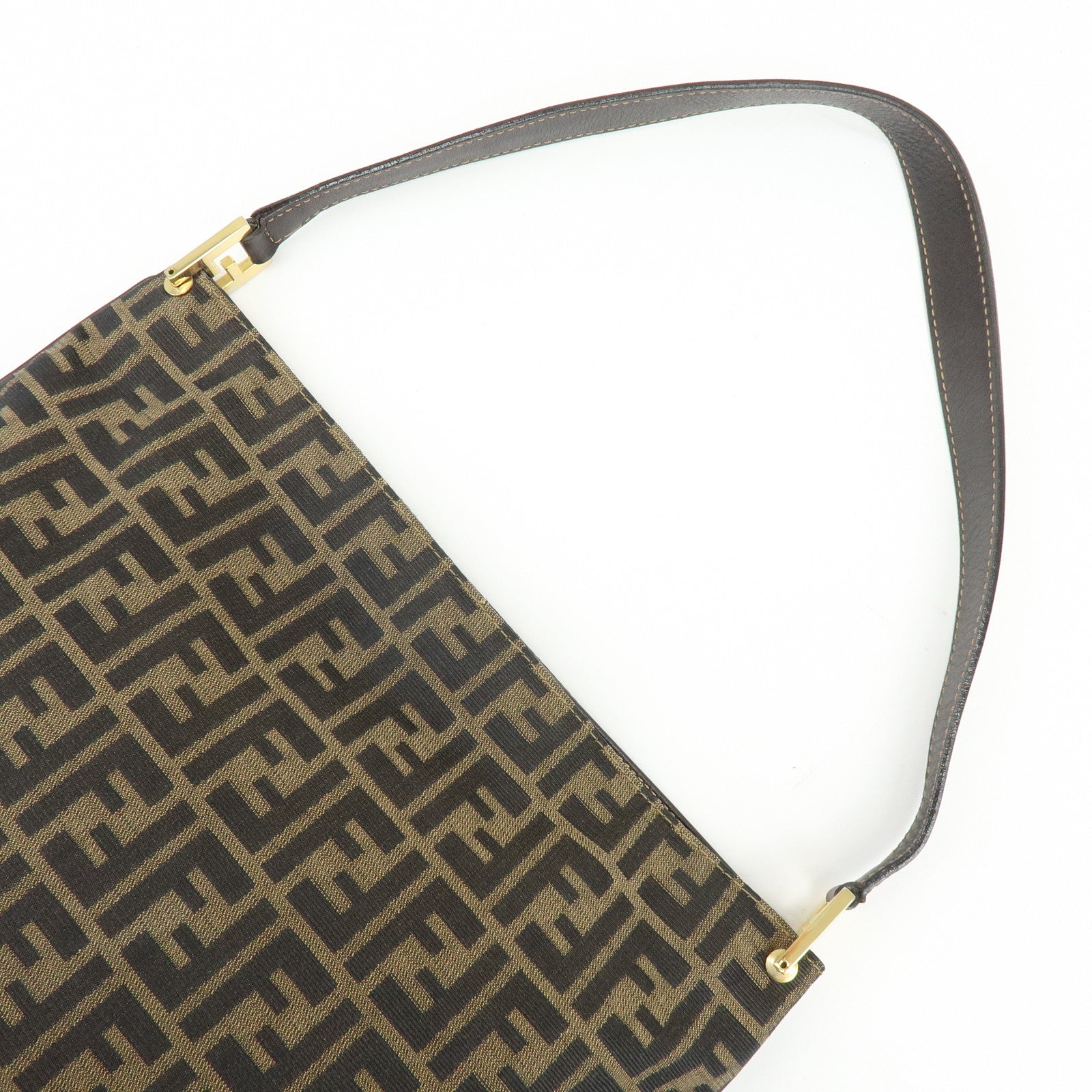 FENDI Zucca Jacquard Canvas Leather Shoulder Bag Brown Black