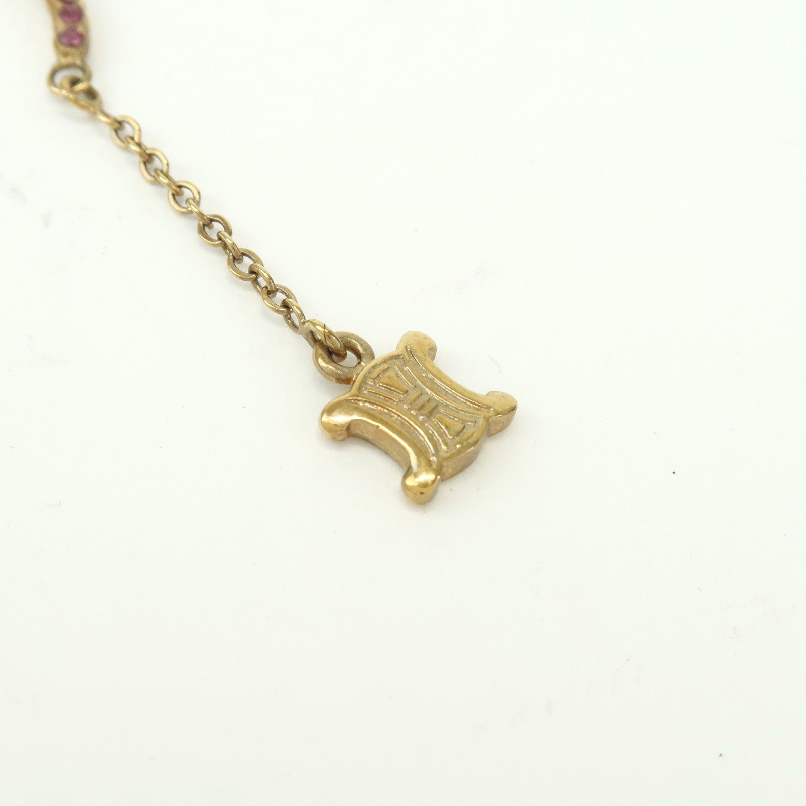 CELINE Macadam Metal Rhinestone Dragonfly Motif Necklace Gold