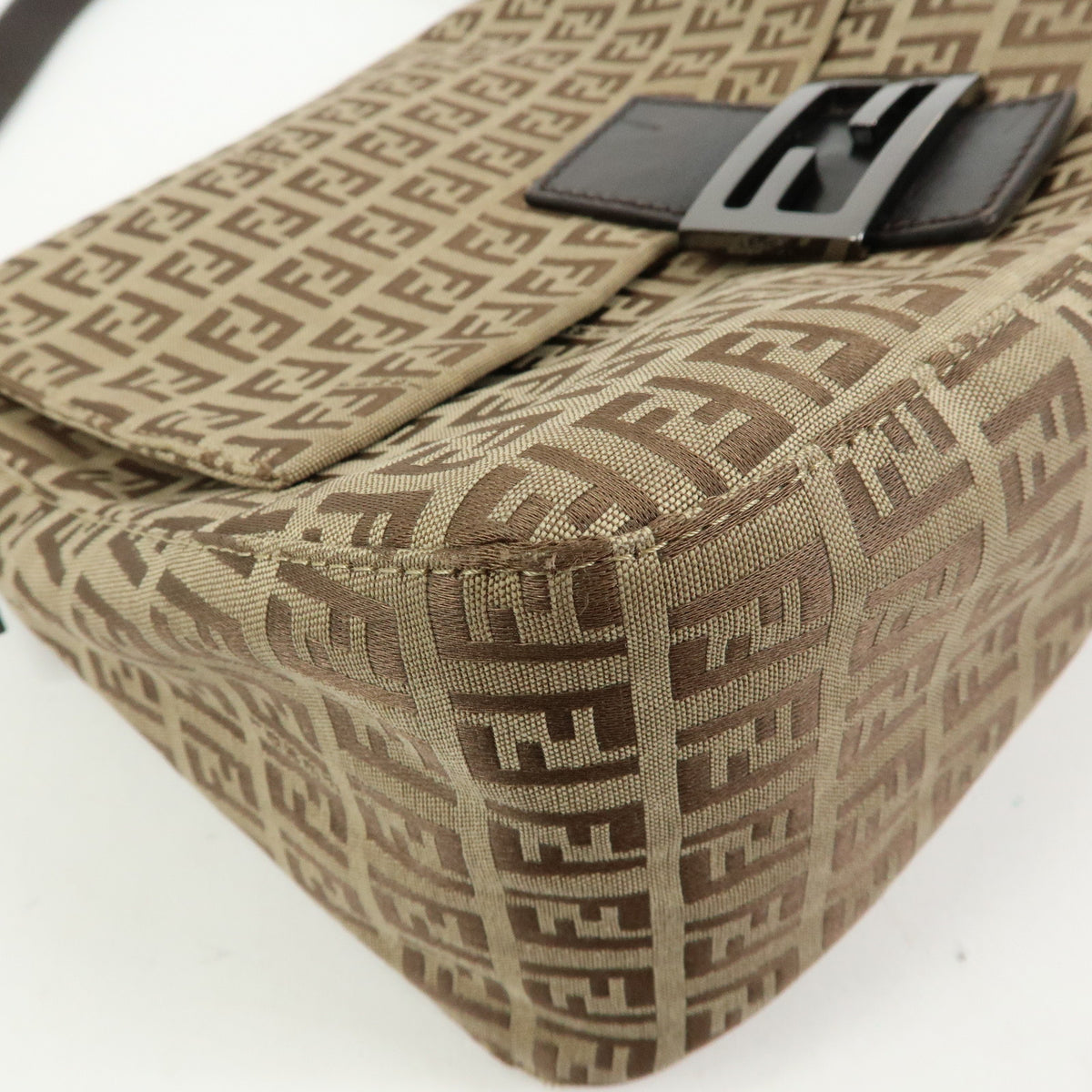 FENDI Mamma Baguette Zucchino Canvas Leather Shoulder Bag 8BR001