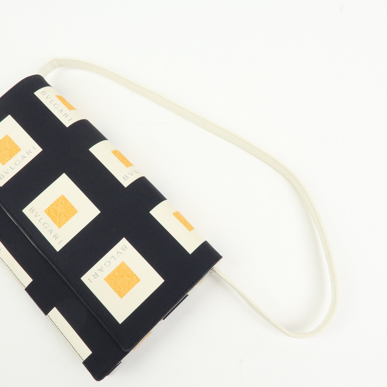 BVLGARI Logo Canvas Leather 2Way Shoulder Bag Geometric Square Pattern