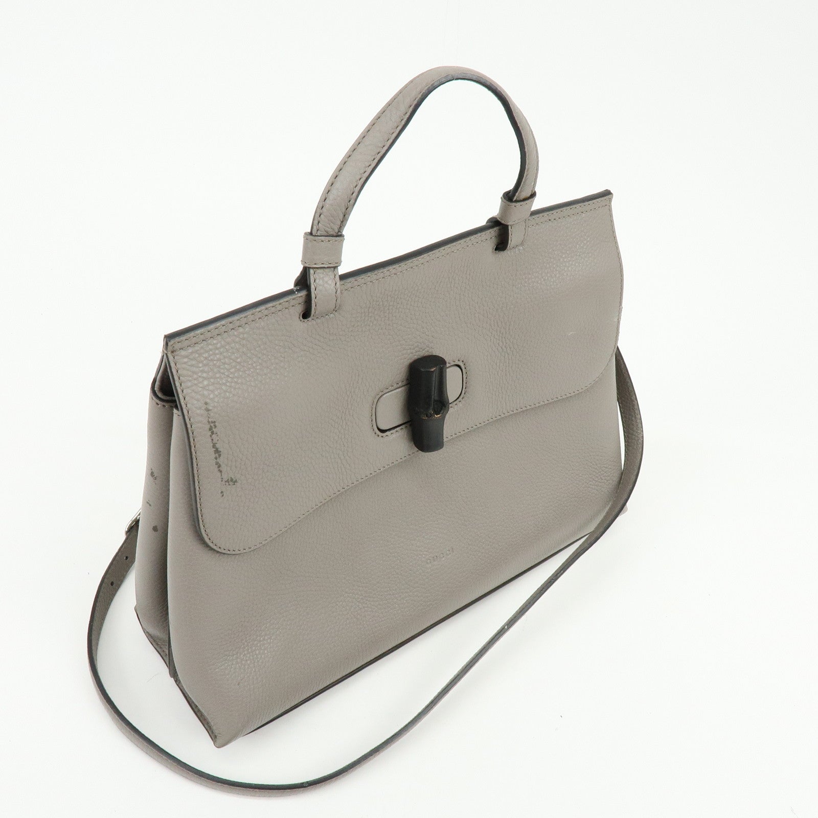 GUCCI Bamboo Leather 2WAY Bag Shoulder Bag Grey 392013