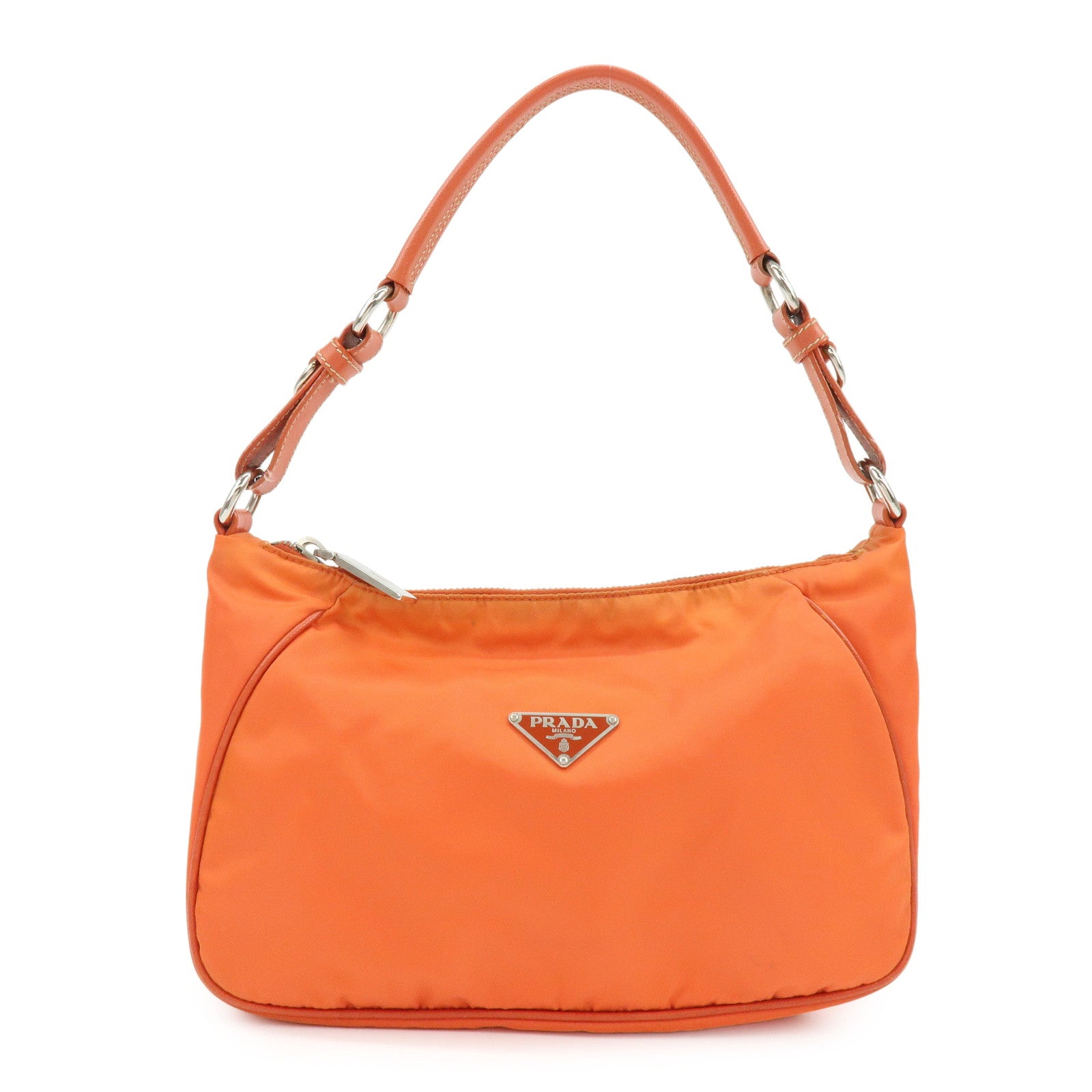 PRADA Triangle Logo Nylon Leather Shoulder Bag Hand Bag Orange