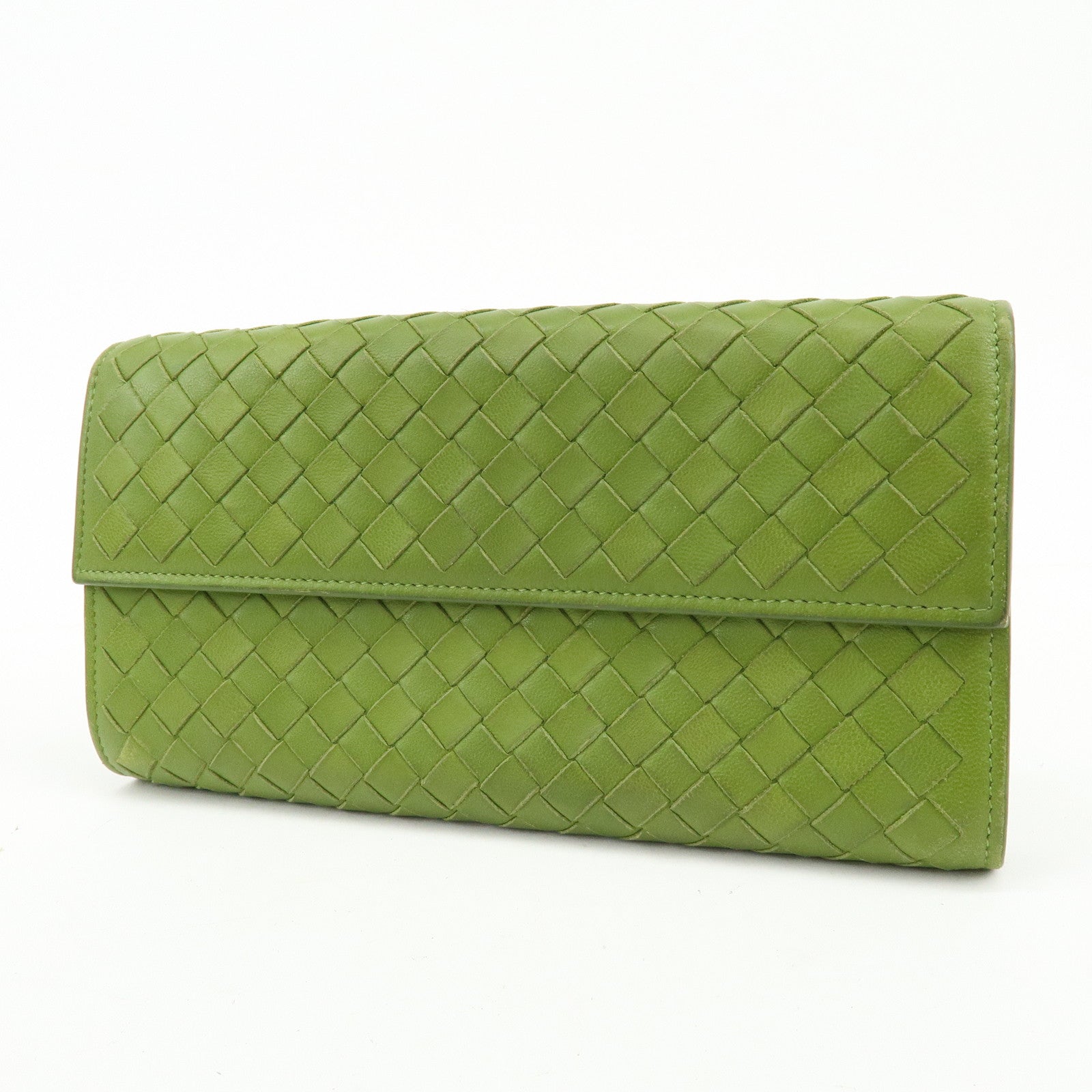 BOTTEGA VENETA Intrecciato Leather Flap Long Wallet Green