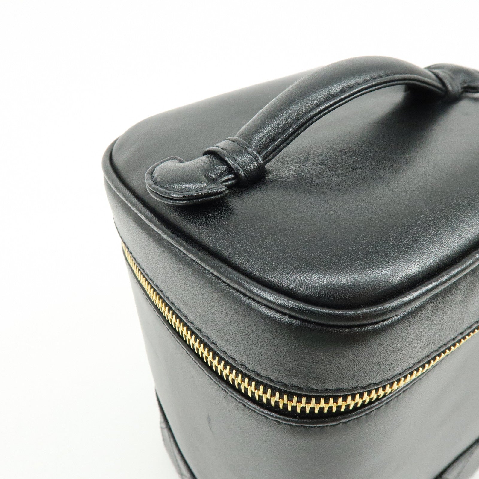 CHANEL Bicolore Lamb Skin Vanity Bag Hand Bag Black A01619