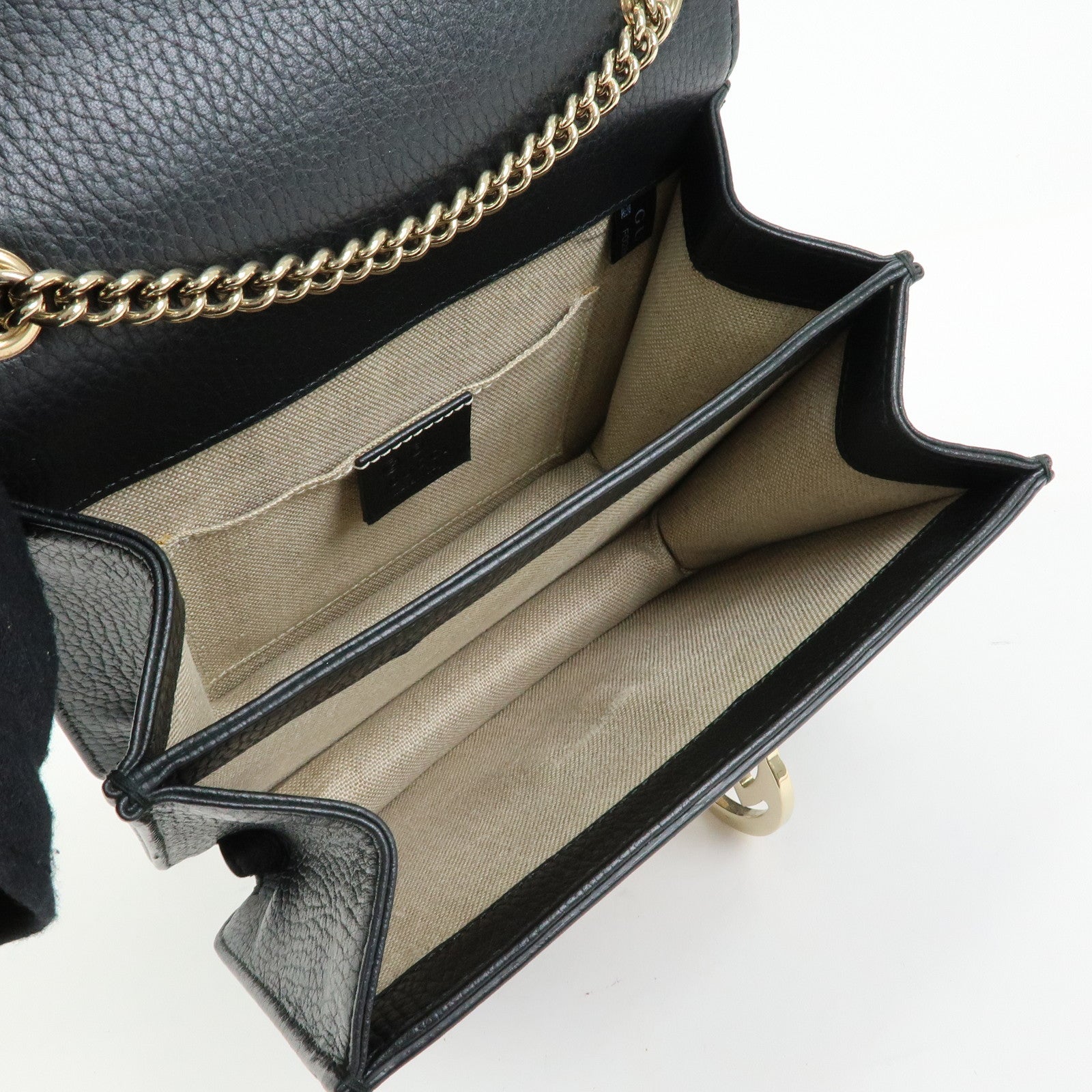 GUCCI Interlocking G Leather Chain Flap Shoulder Bag Black 510304