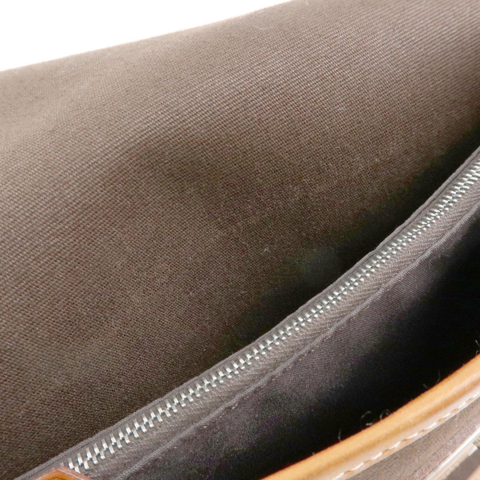 HERMES Buenaventura PM Toile Officier Leather Shoulder Bag Dark Brown