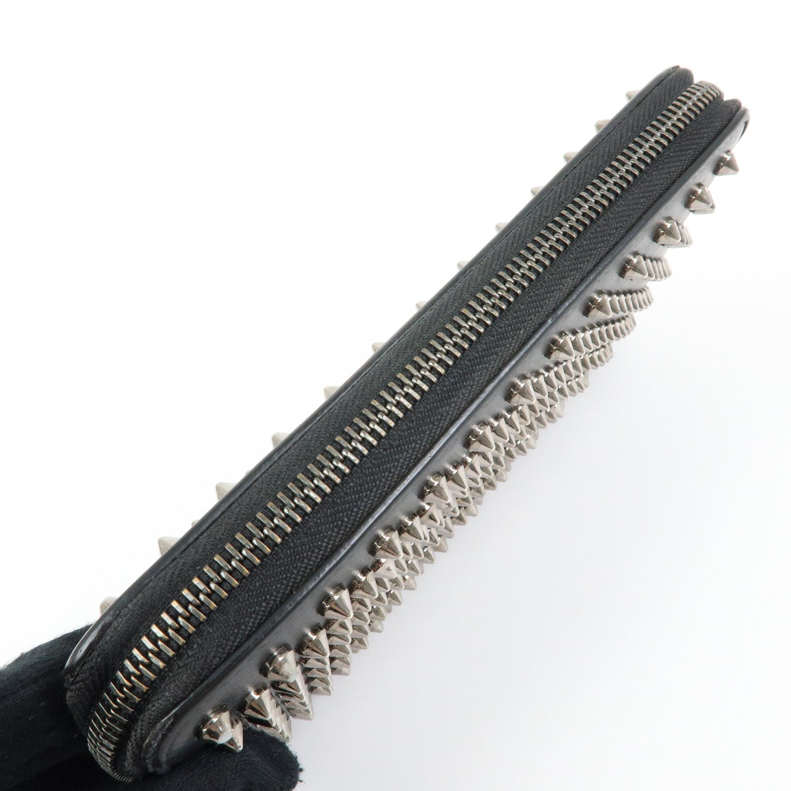 Christian Louboutin Studs Leather Round Zippy Compact Wallet Black