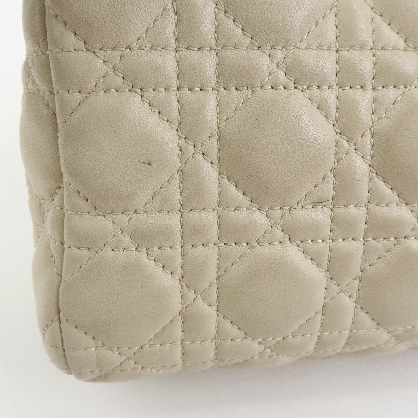 Christian Dior Lady Dior Cannage Lamb Skin Hand Bag Ivory