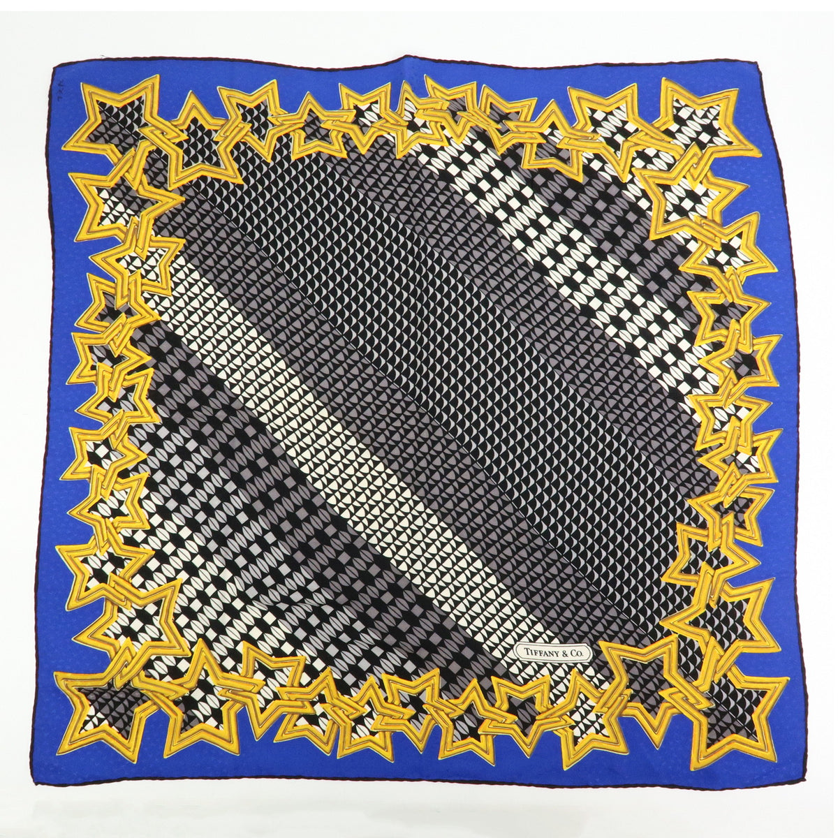 Tiffany & Co Lot of 2 Silk 100% Scarf Ribbon Star Motif Black Pink Blue
