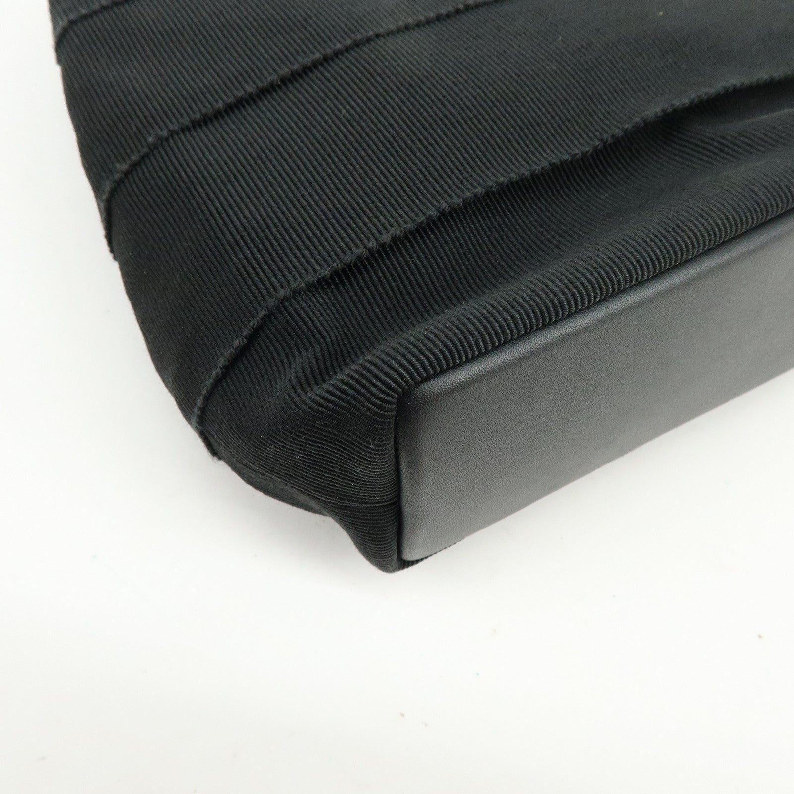 Ferragamo Vara Canvas Leather Tiered Hand Bag Pouch Black