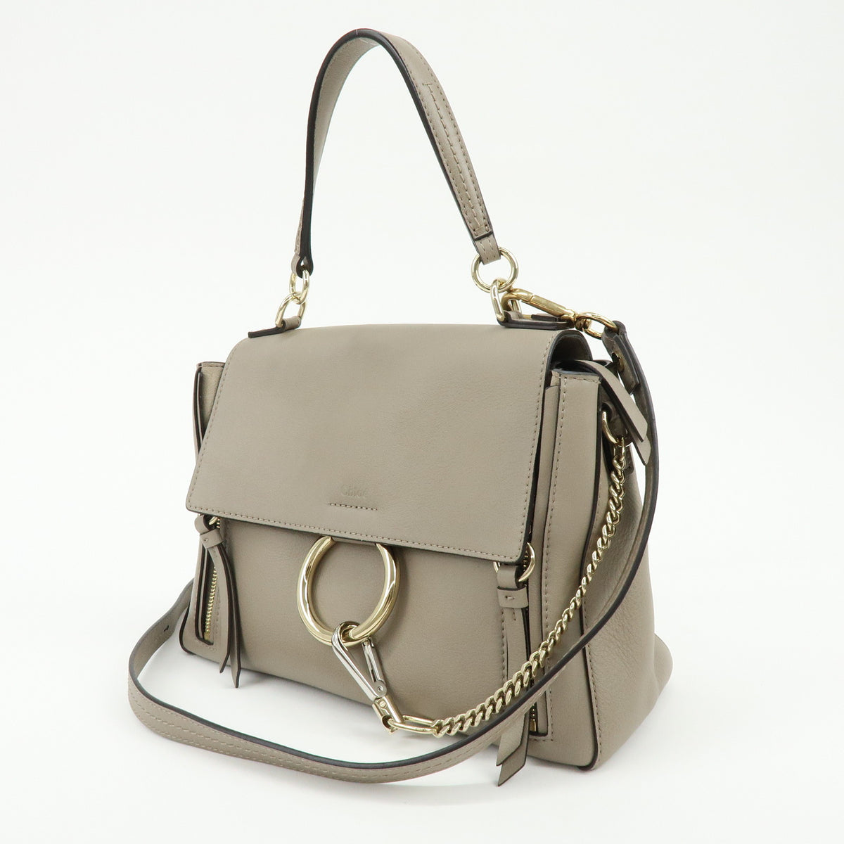 Chloe Faye Day Leather 2Way Bag Hand Bag Shoulder Bag Greige