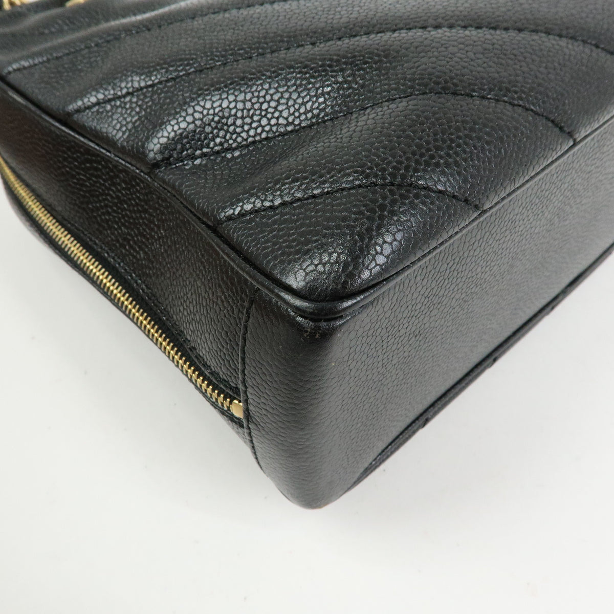 CHANEL Chevron COCO Mark Caviarskin Chain Shoulder Bag  Black