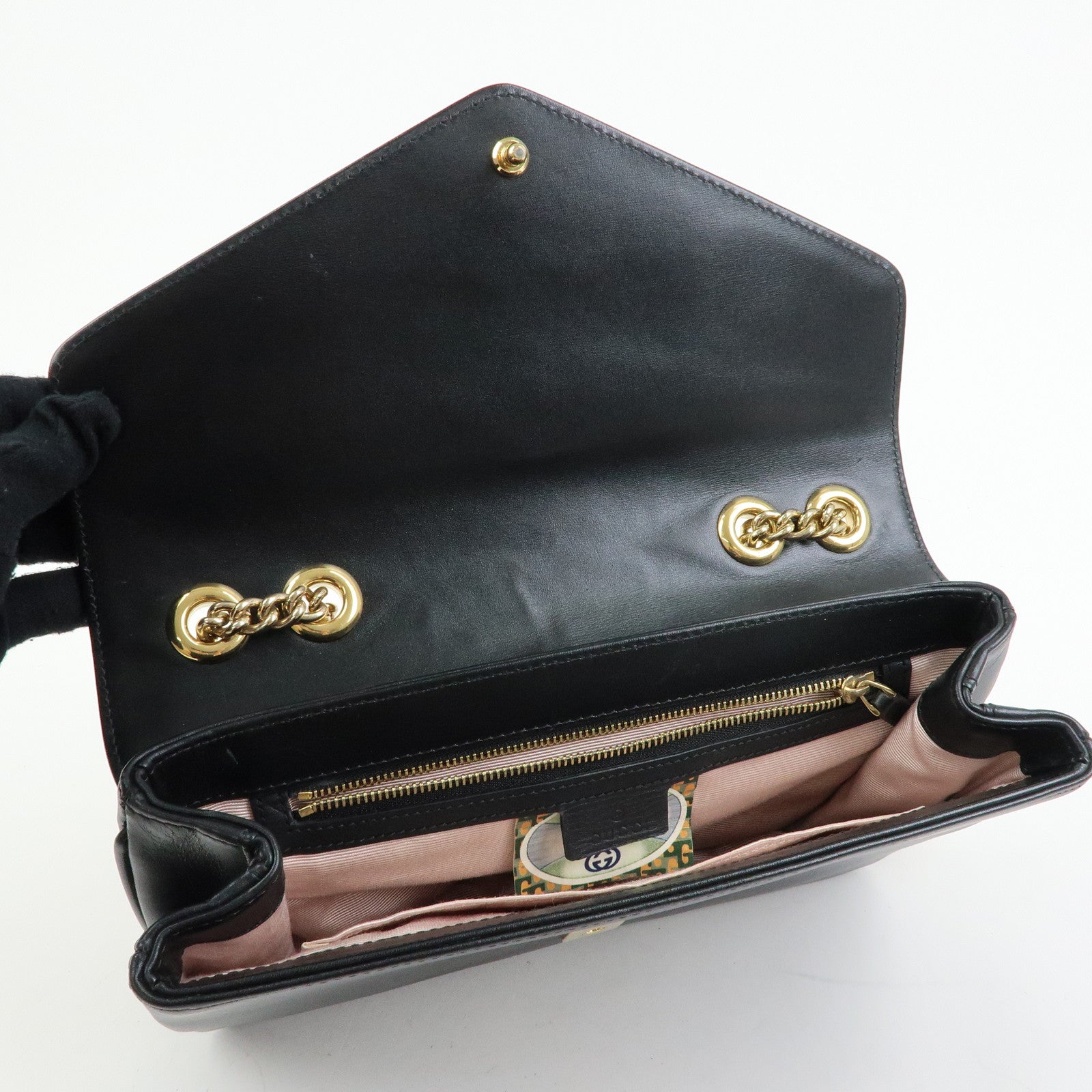 GUCCI Rajah Tiger Head Leather Chain Shoulder Bag Black 537241