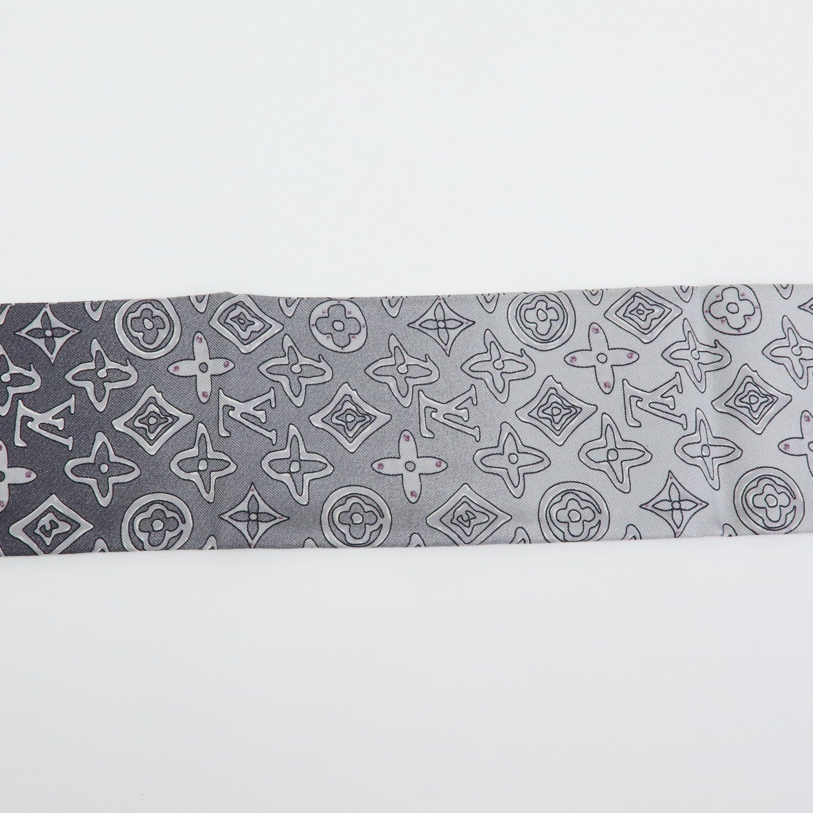 Louis Vuitton Silk 100% Monogram Map Bandeau Scarf Gray Pink Gradation