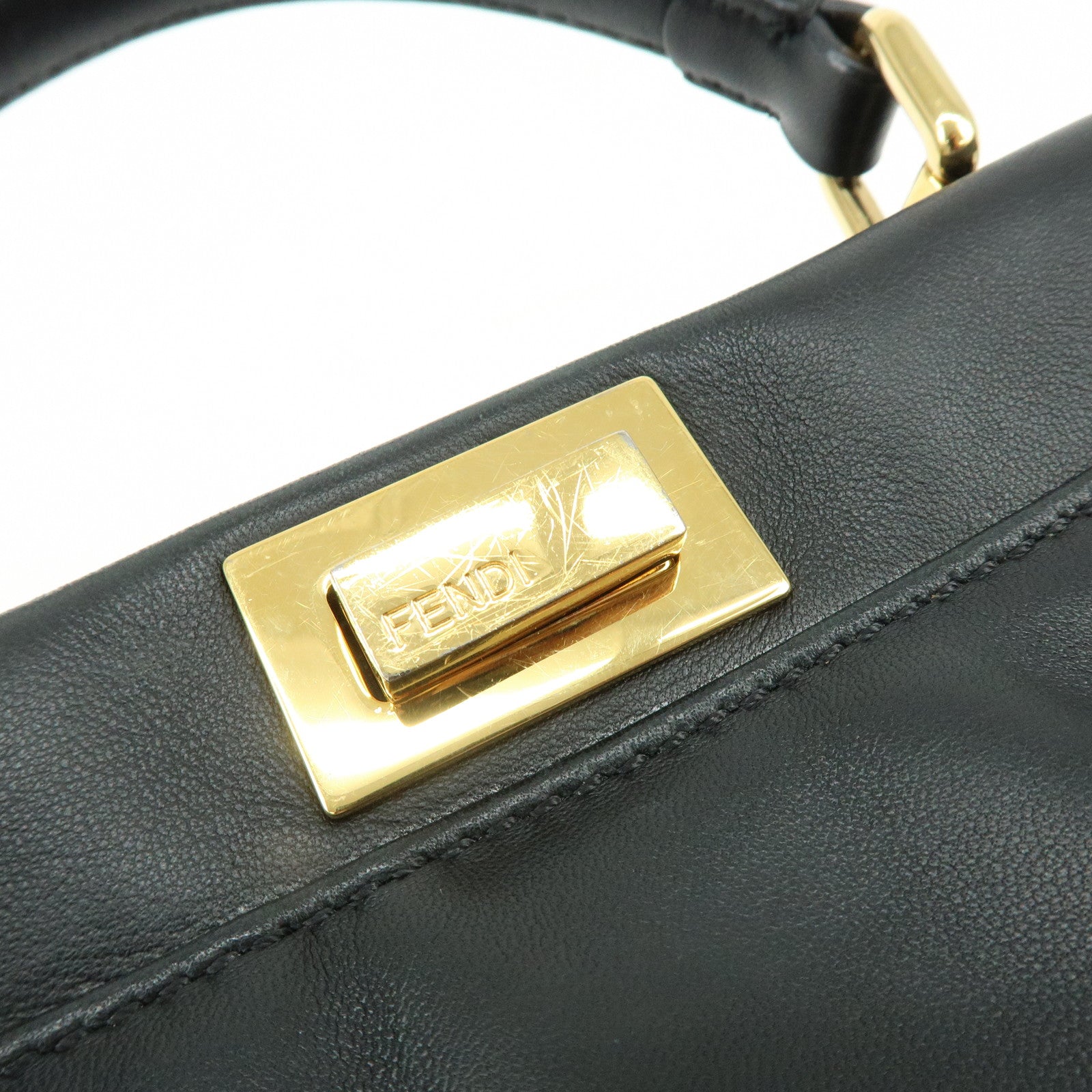 FENDI Peekaboo Mini Leather 2Way Hand Bag Shoulder Bag Black 8BN244
