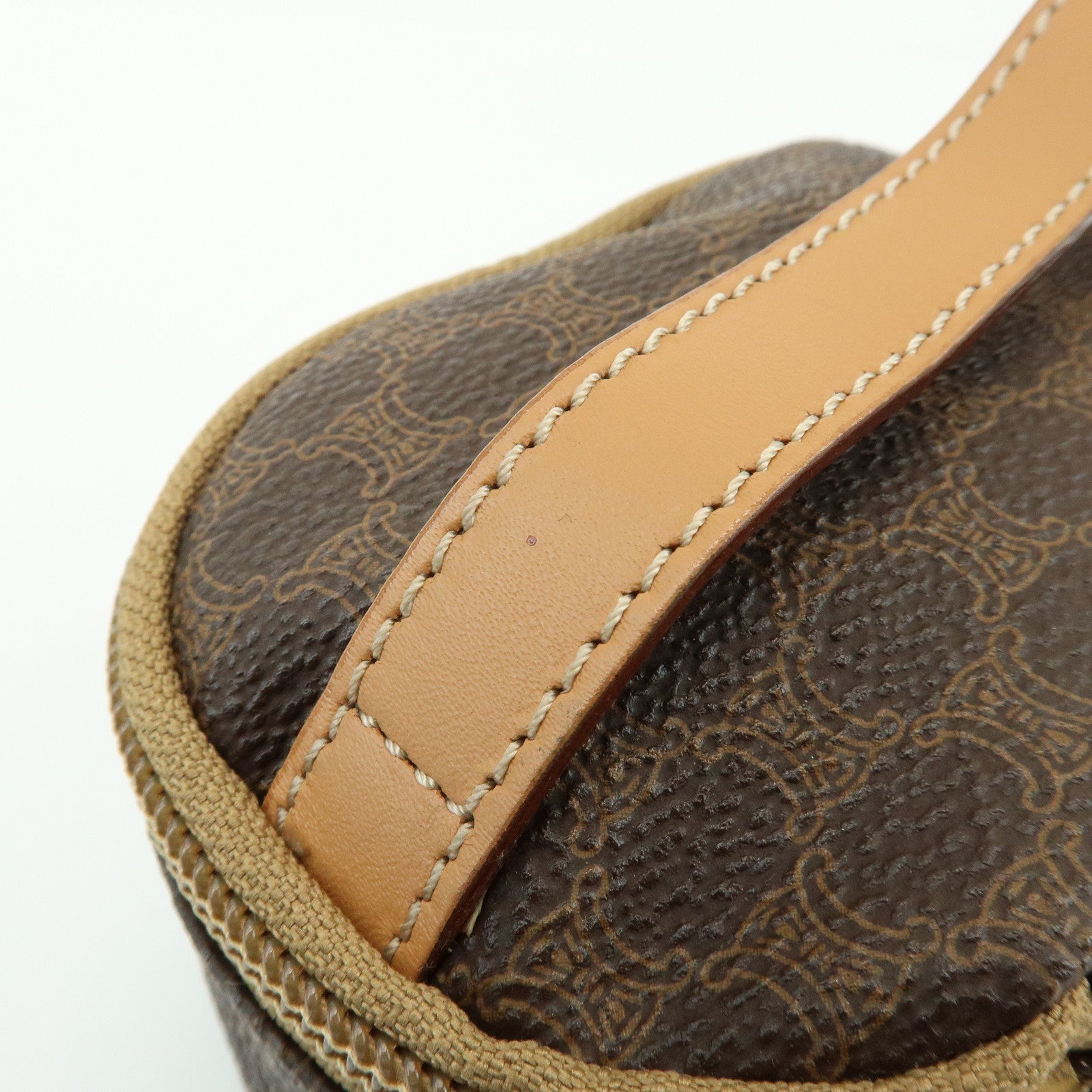 CELINE Macadam PVC Canvas Leather Mini Pouch Vanity Bag Brown