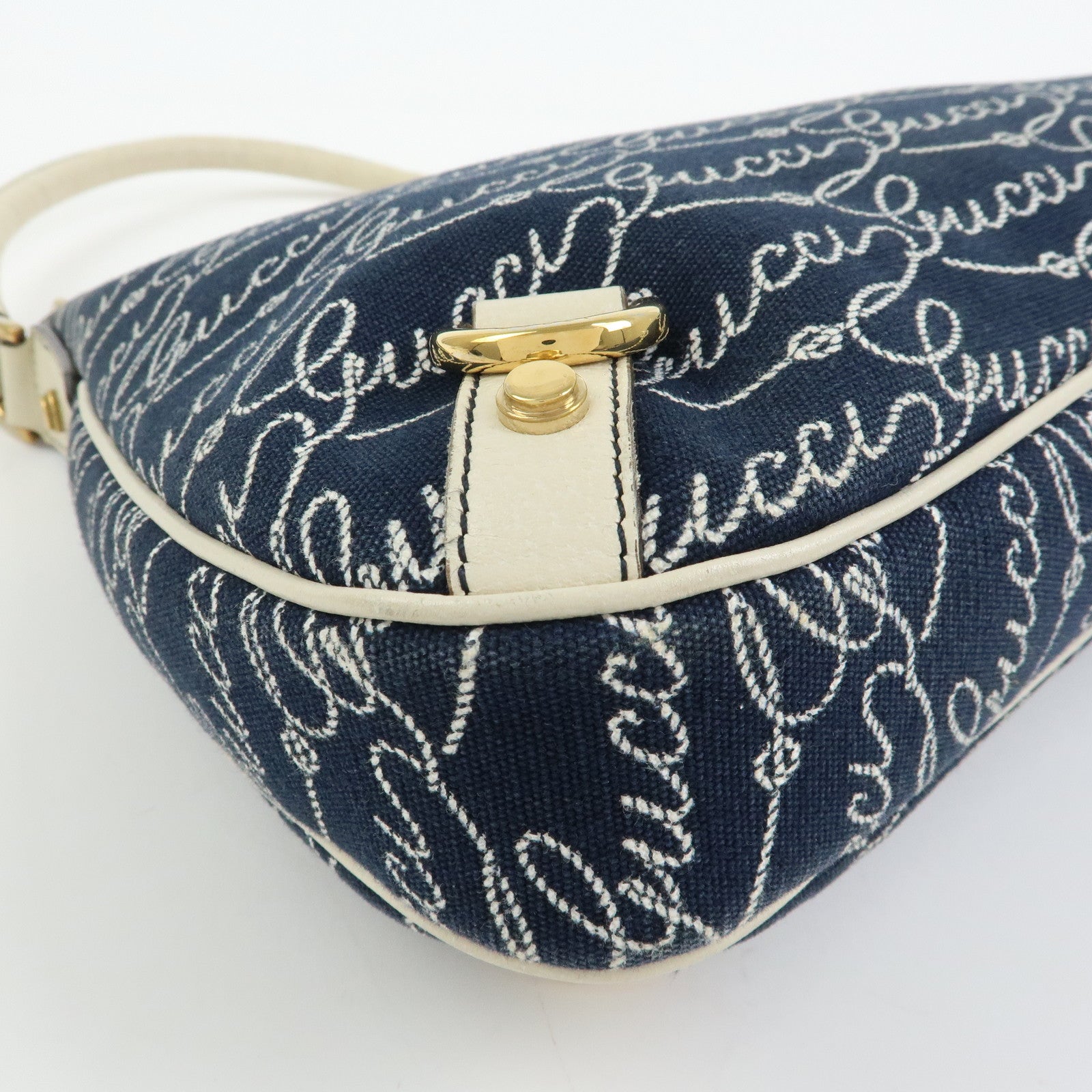 GUCCI Abbey Canvas Leather Shoulder Bag Hand Bag Navy White 130738
