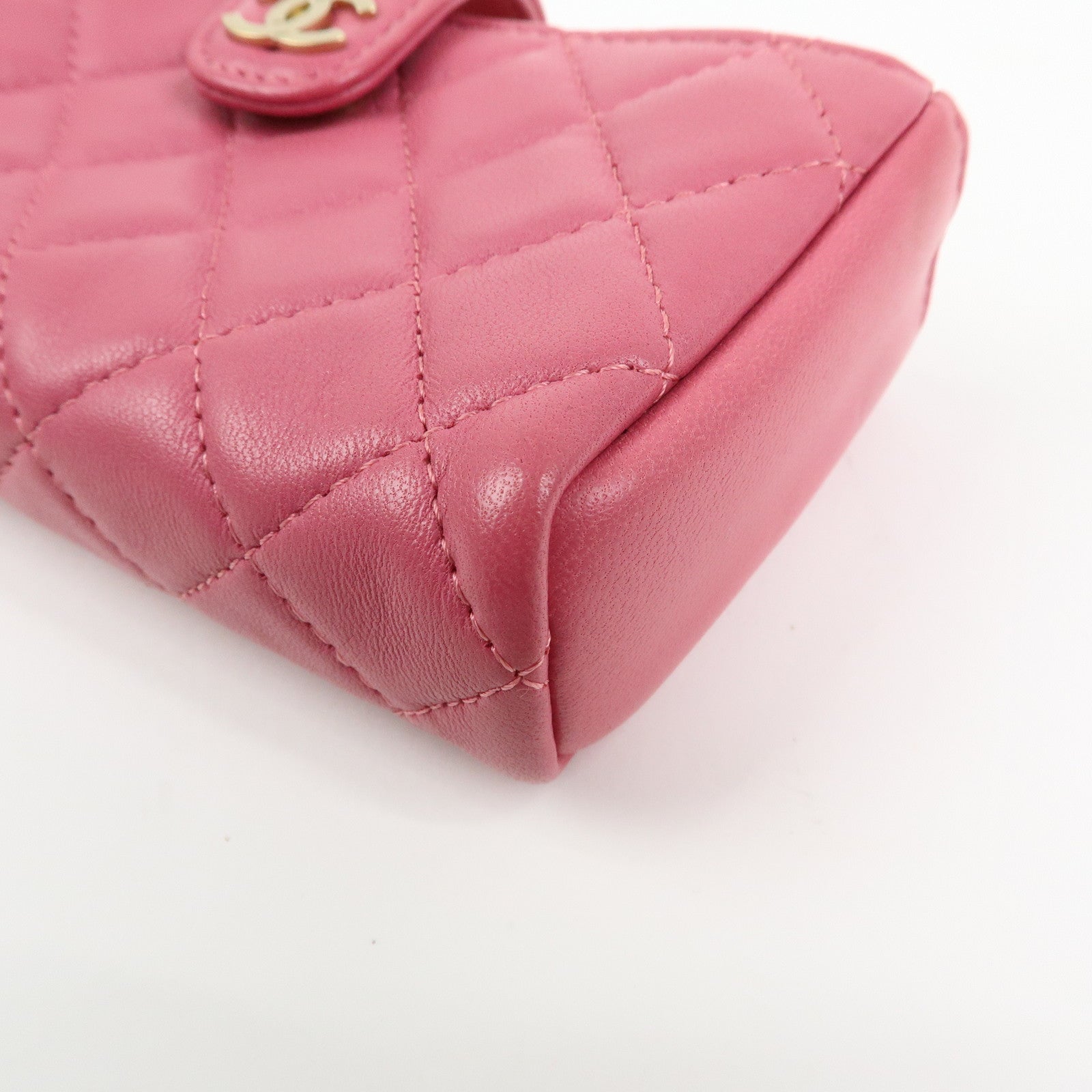 CHANEL Matelasse COCO Mark Lamb Skin Cosmetic Case Pouch Pink