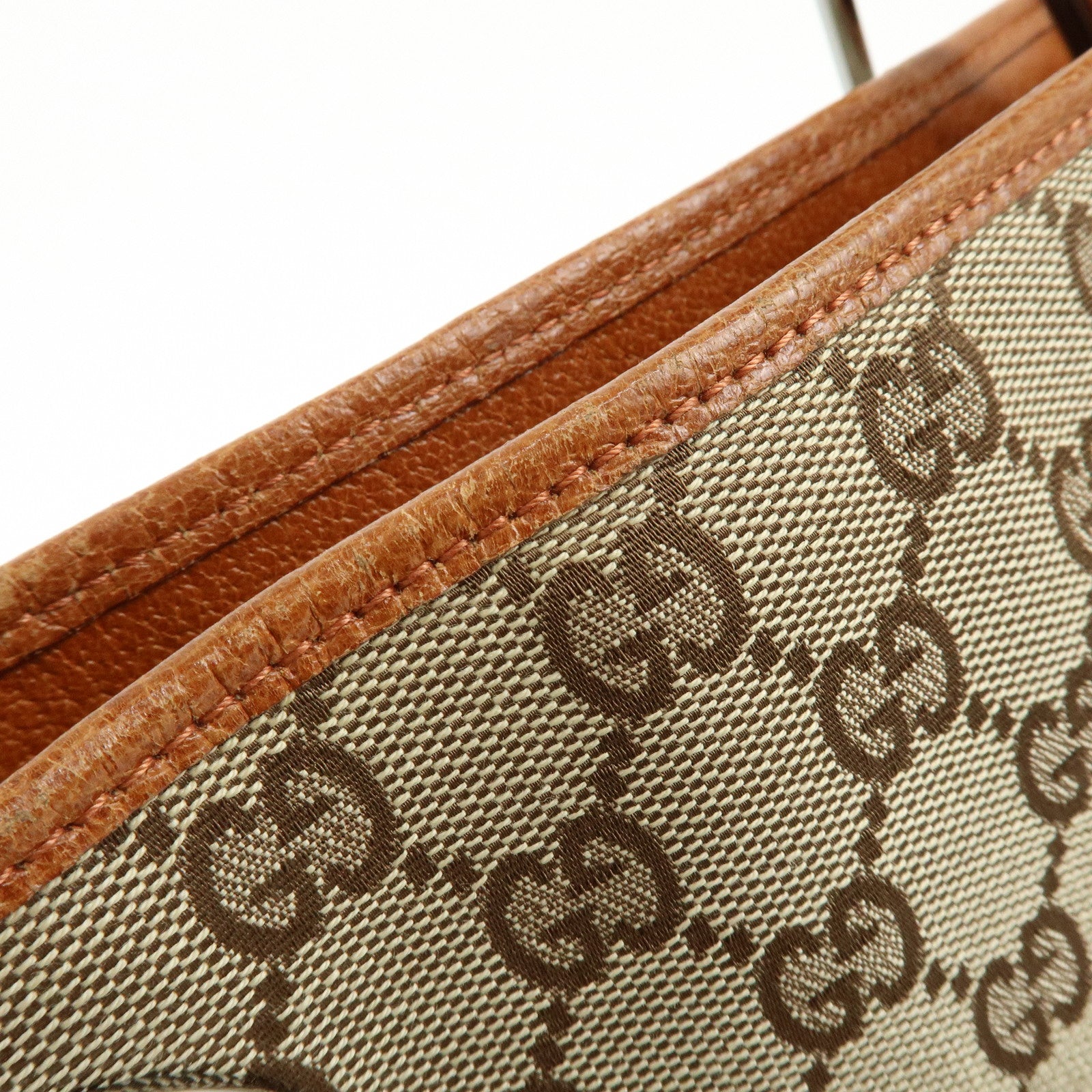 GUCCI GG Canvas Leather Tote Bag Shoulder Bag Beige Orange 120836