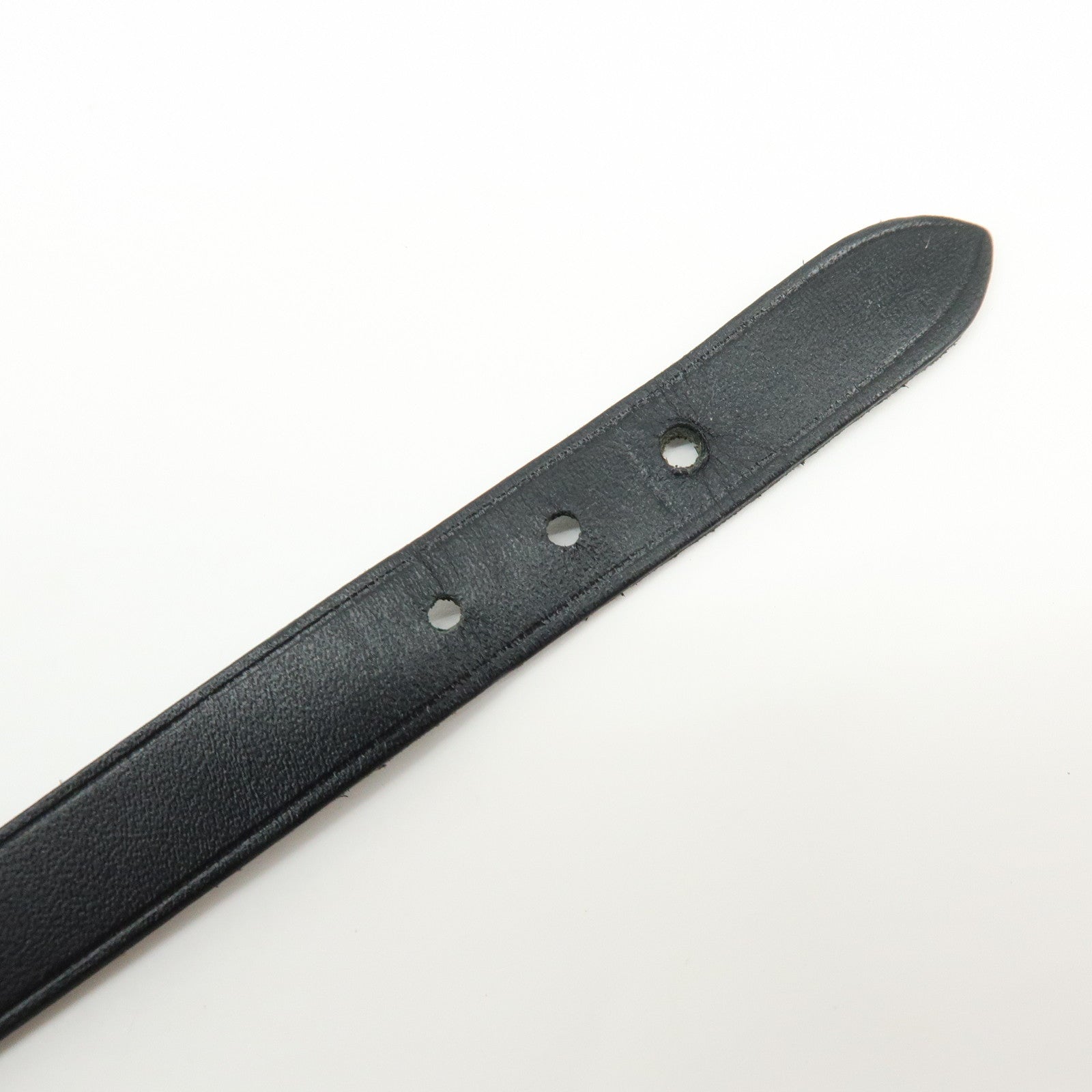 HERMES Api 2 Leather Bracelet Bangle Black □C Stamped Black Silver