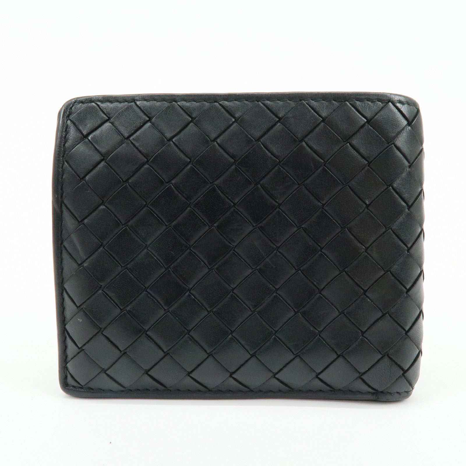 Bottega Veneta Intrecciato Leather Bi-fold Comact Wallet Black 193642