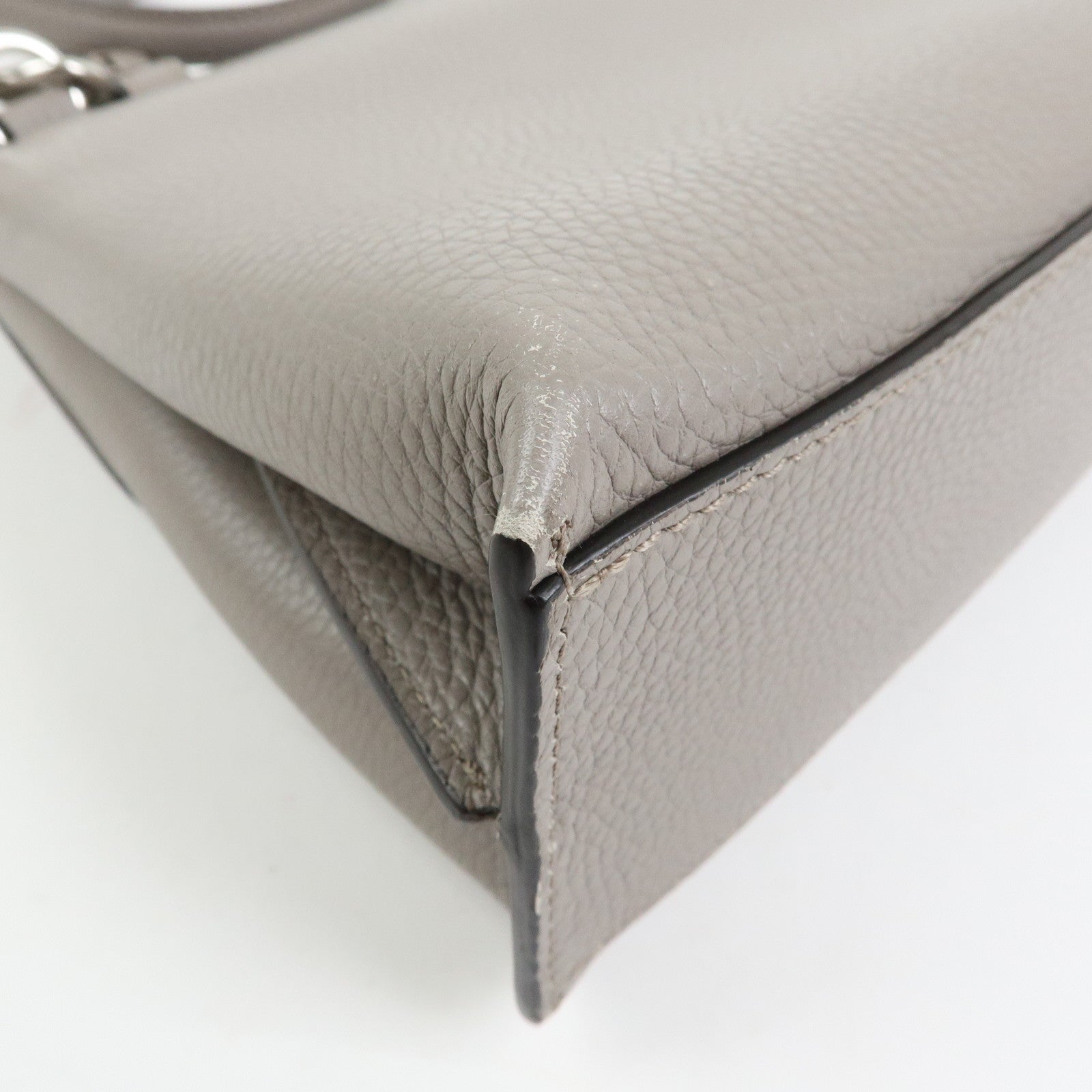 GUCCI Bamboo Leather 2Way Bag Hand Bag Shoulder Bag Grey 370831