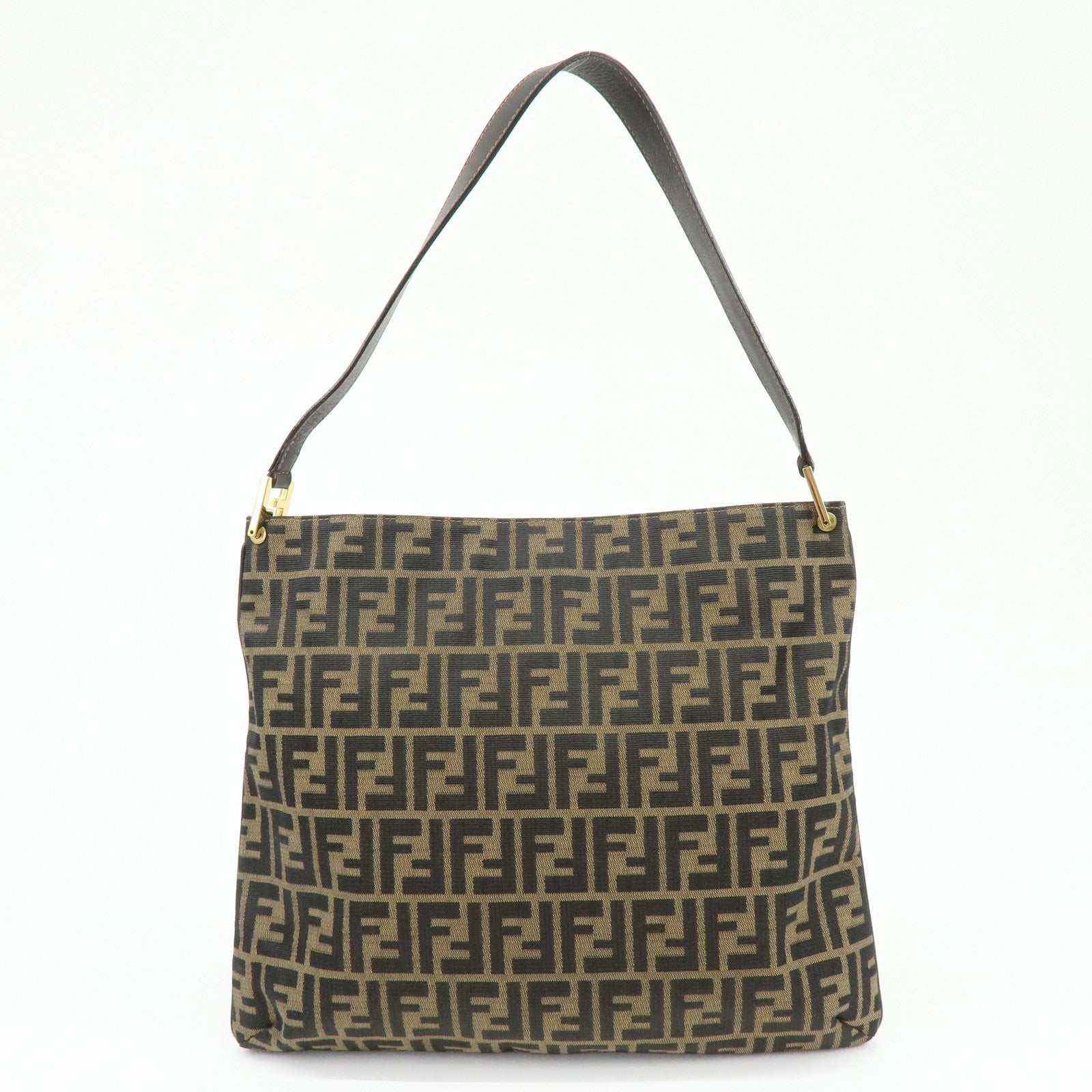 FENDI Zucca Jacquard Canvas Leather Shoulder Bag Brown Black
