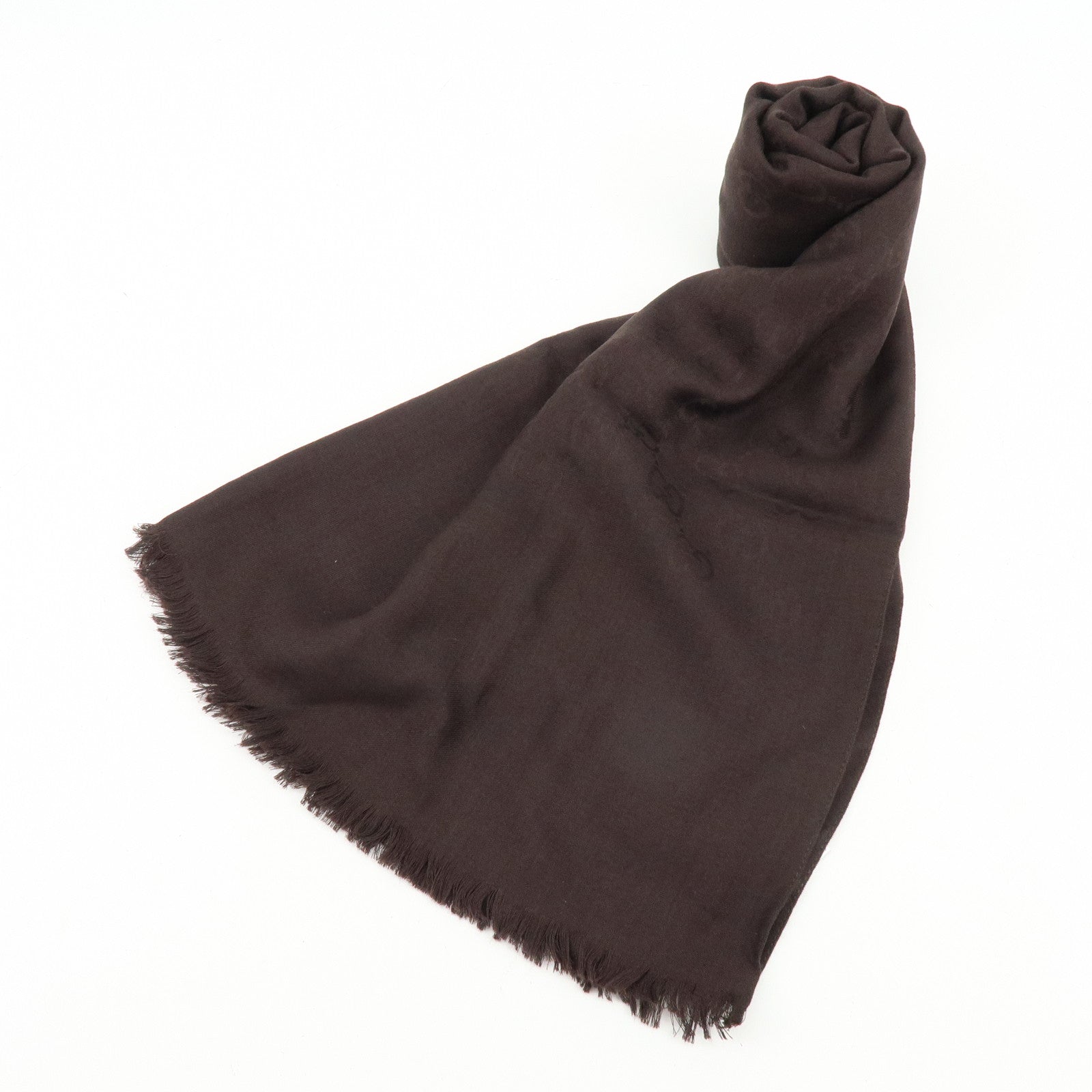 GUCCI GG Monogram Wool Sik Scarf Shawl Dark Brown