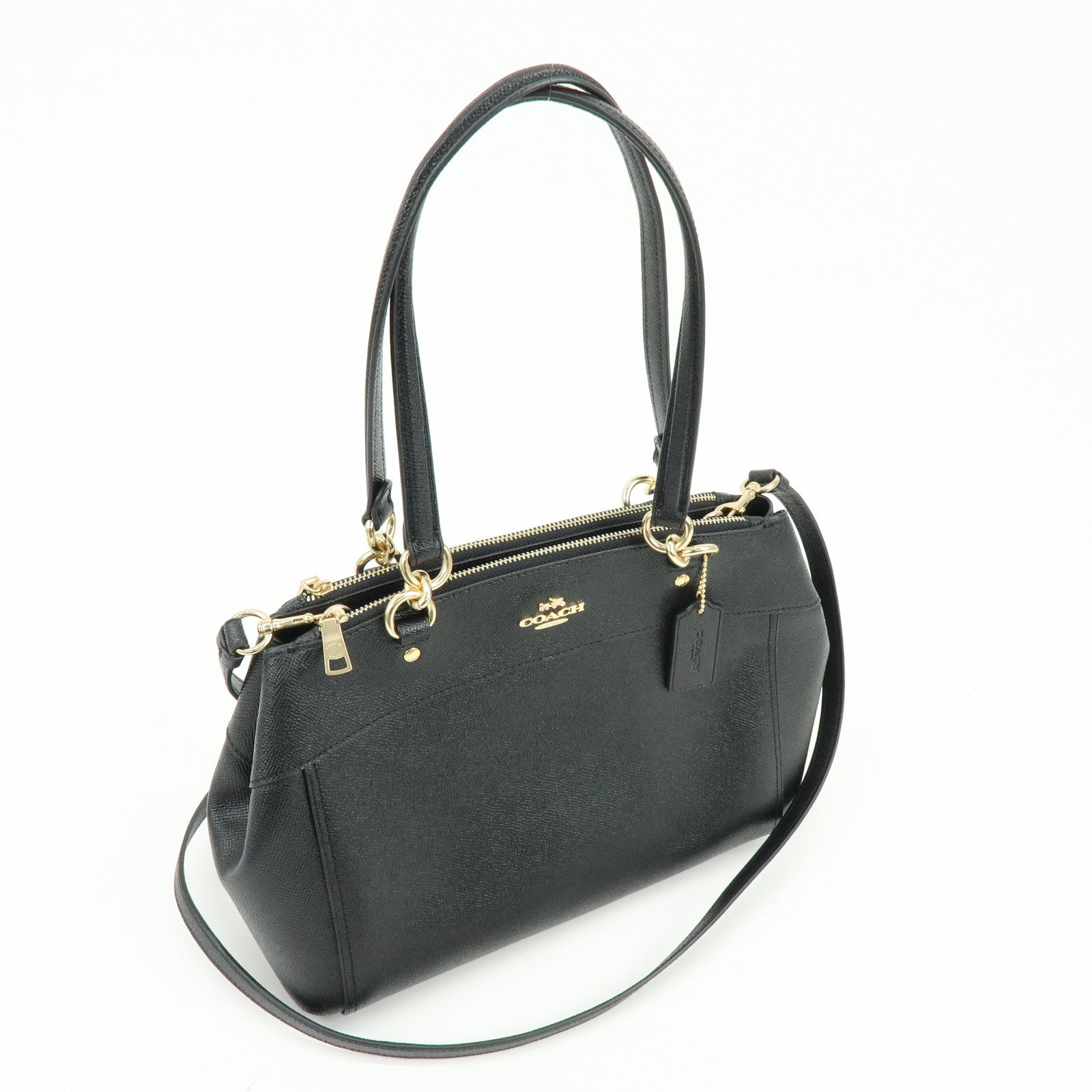 COACH Logo Leather 2Way Shoulder Bag Hand Bag Black