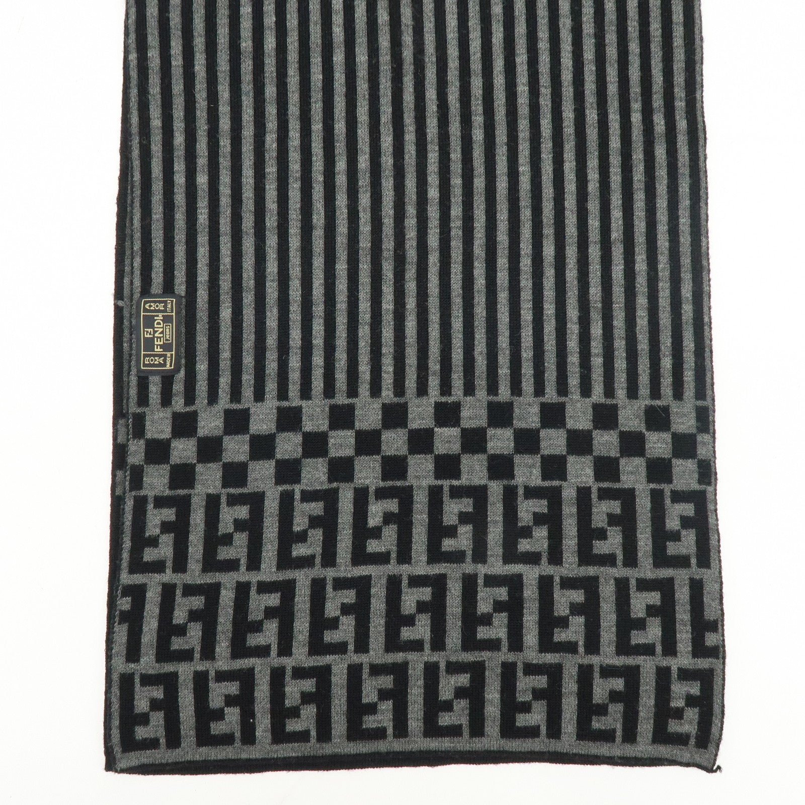 FENDI Set of 2 Zucca Zucchino Wool 100% Scarf Stole Black Gray