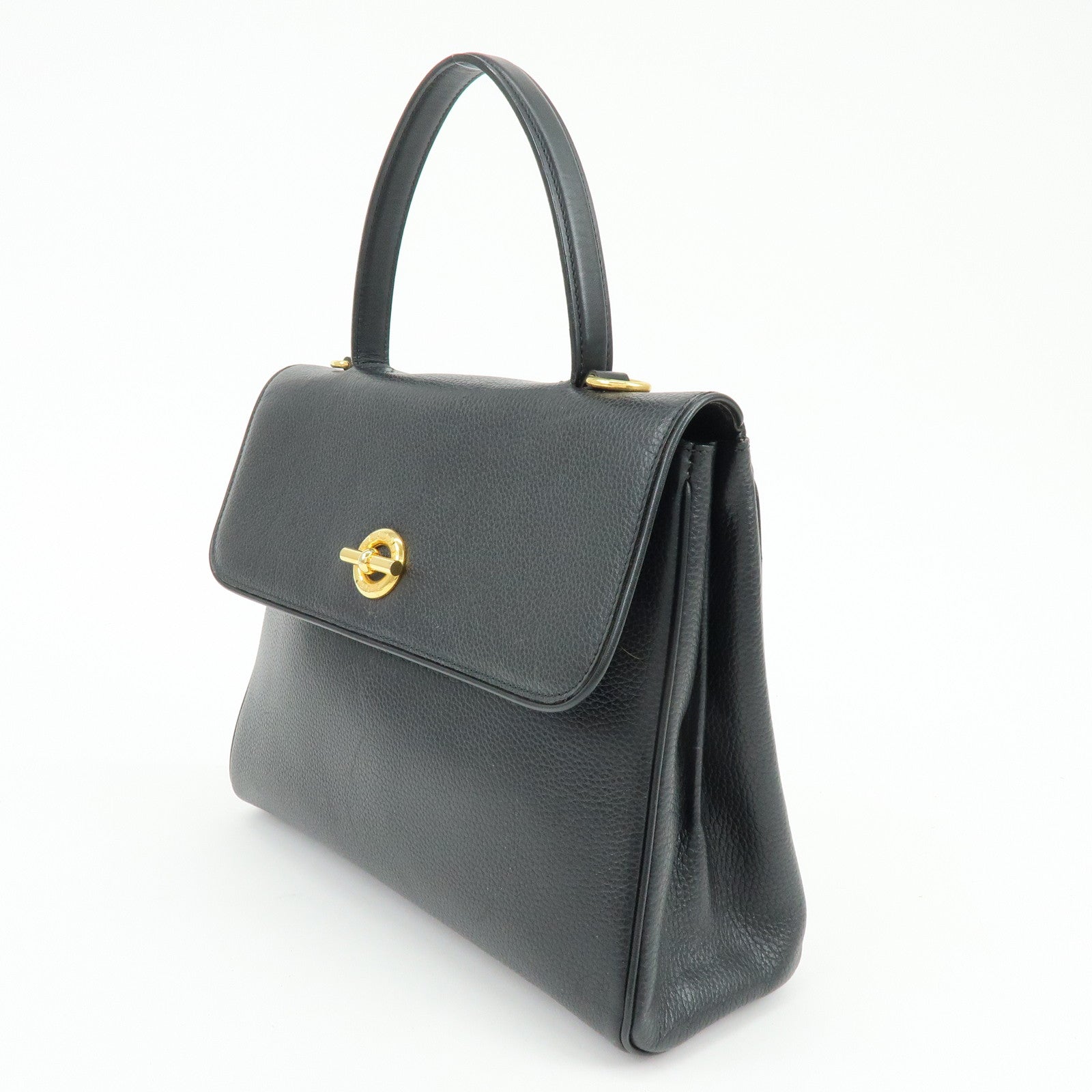 CELINE Leather 2WAY Bag Top Handle Bag Shoulder Bag Black