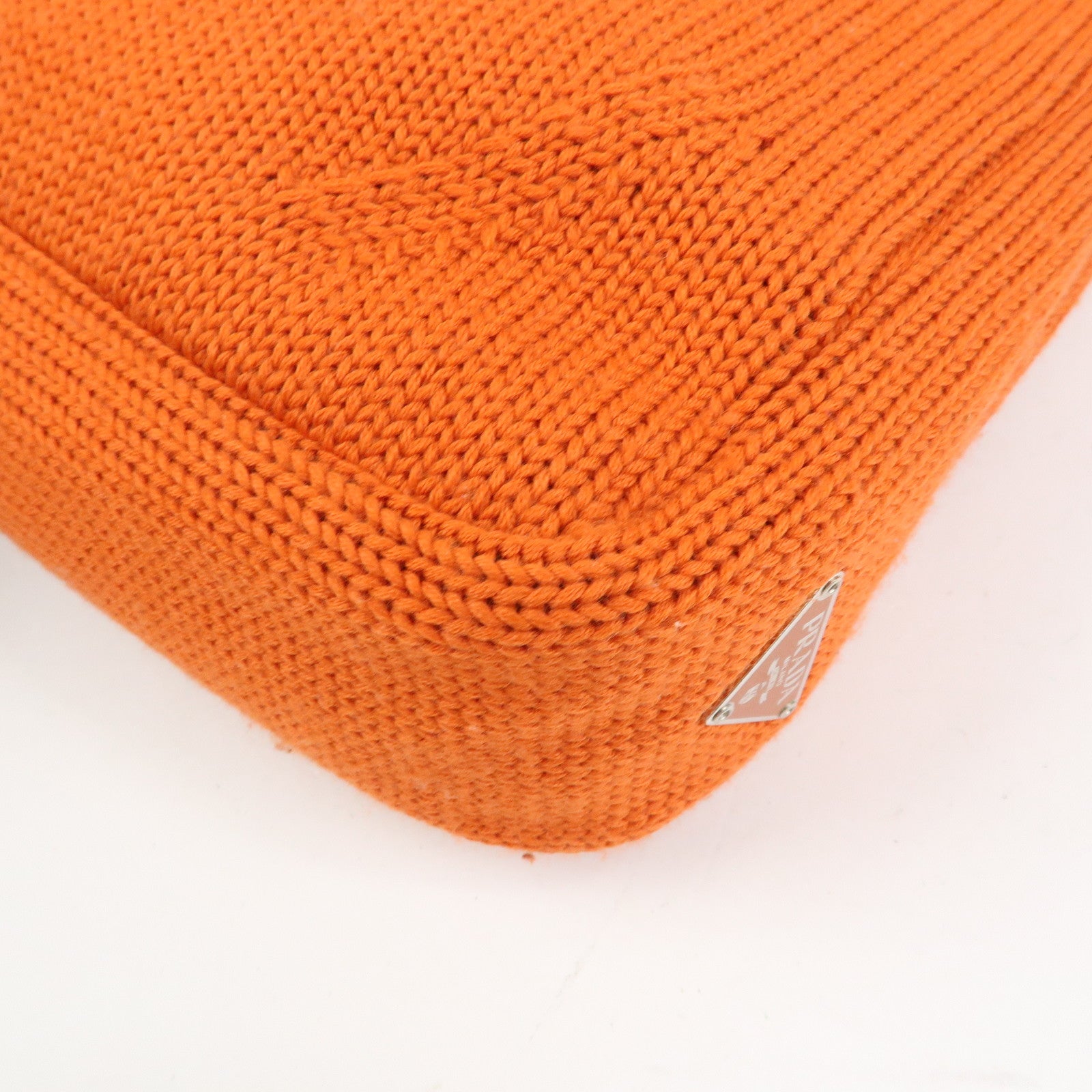 PRADA Triangle Log Wool Leather Hand Bag Shoulder Bag Orange