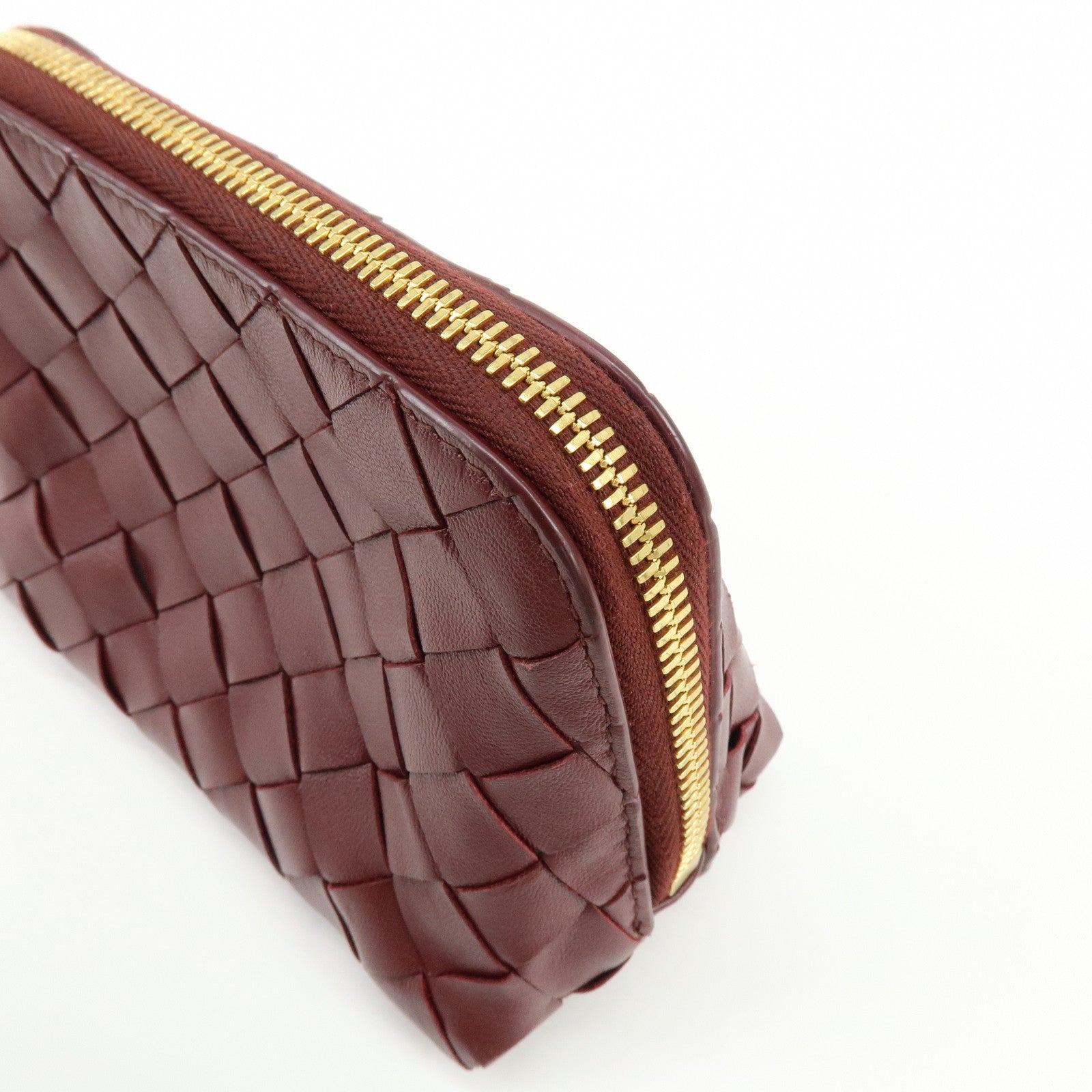 BOTTEGA VENETA Intrecciato Leather Pouch Cosmetic Case Bordeaux　