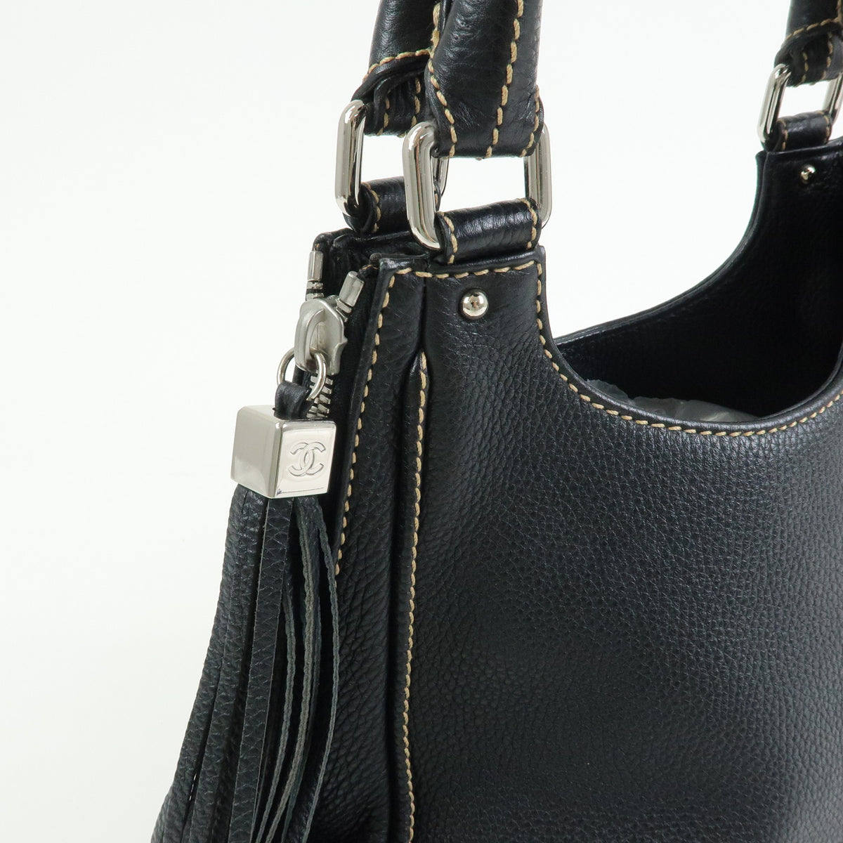 CHANEL LAX Leather Shoulder Bag Hand Bag Tassel Black A23055