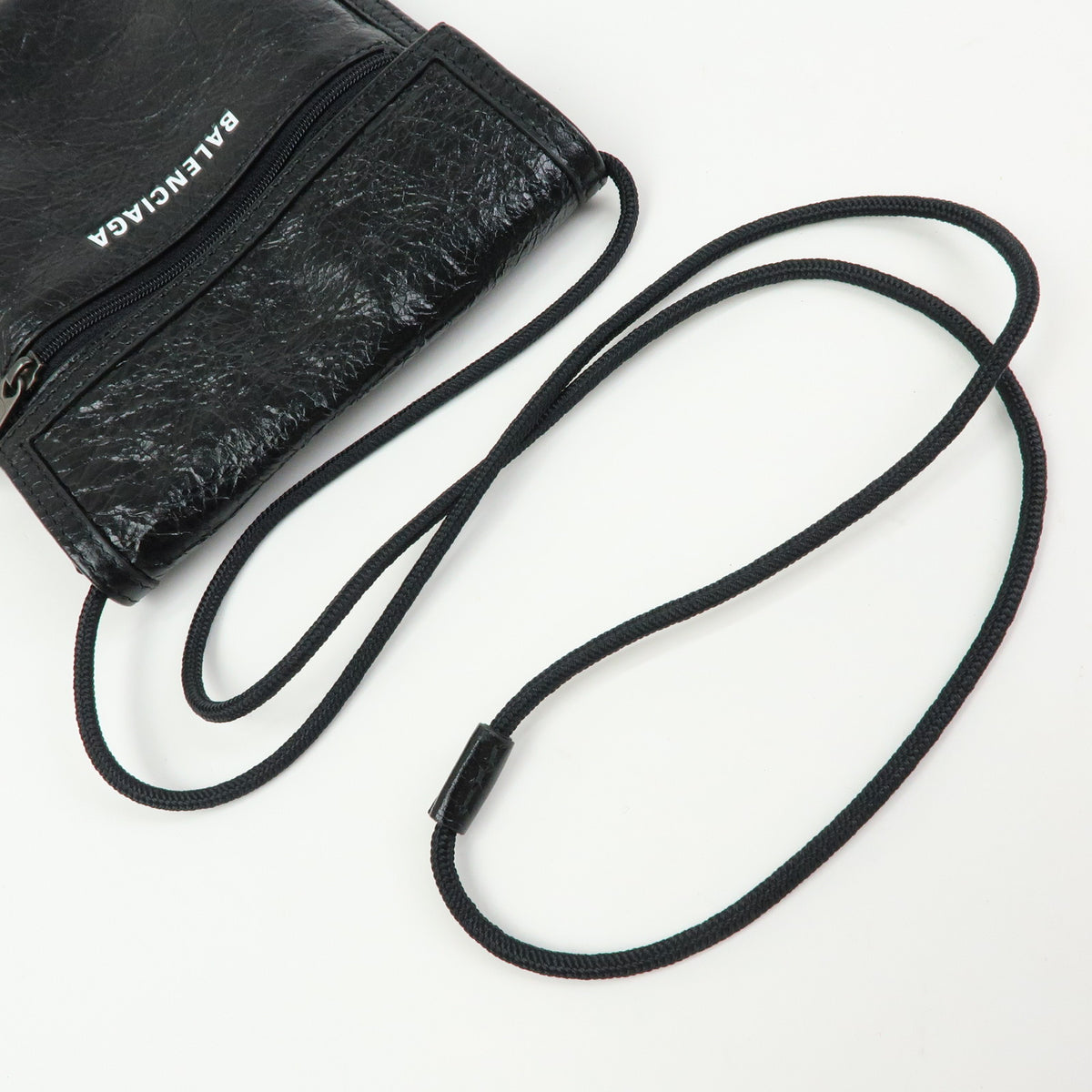 BALENCIAGA Explore Strap Leather Strap Pouch Shoulder Bag Black 532298