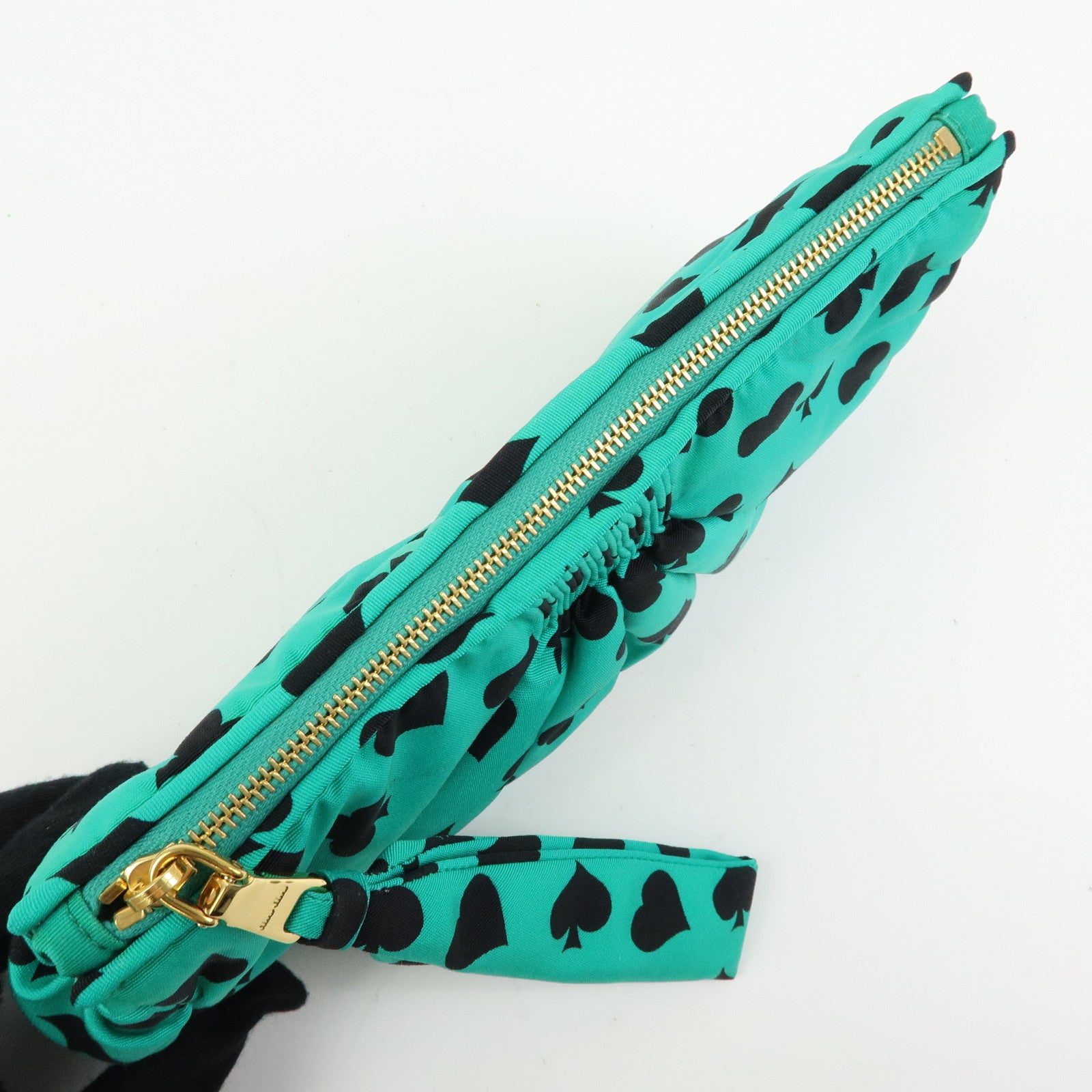 MIU MIU Nylon Playing Card Print Clutch Bag Cosmetic Pouch Green